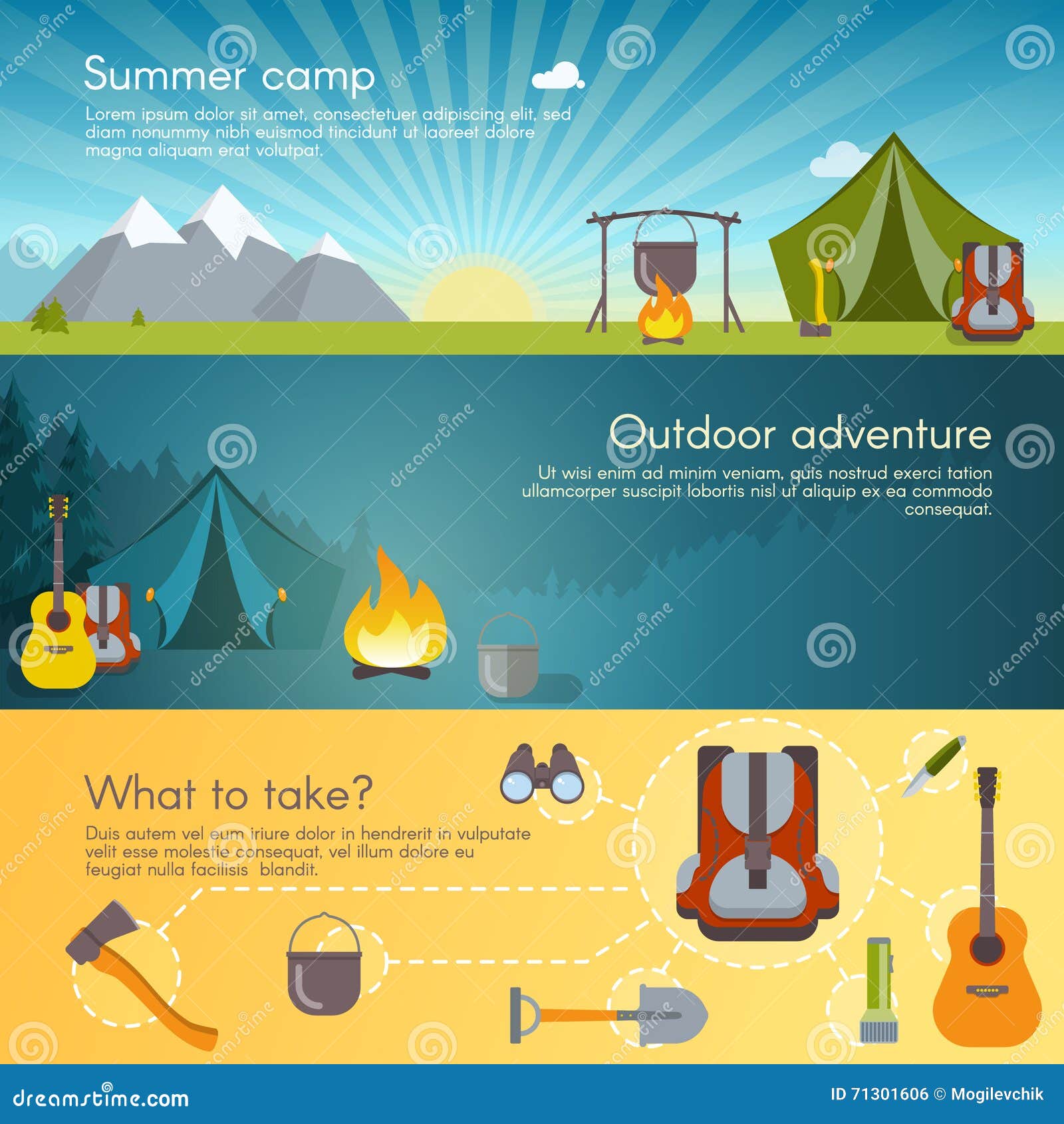 Camping Banners Set stock vector. Illustration of business - 71301606