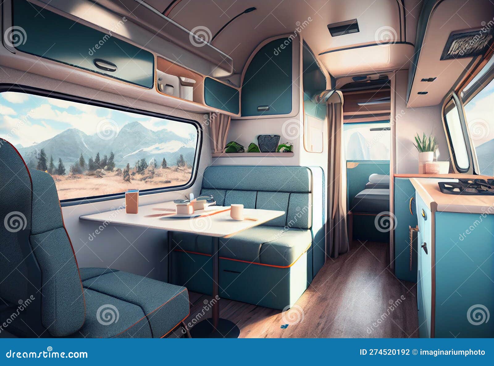 Camping-car Intérieur. Intérieur De La Maison Mobile. Maison Auto à L' intérieur. Salon Et Salle à Manger. Table De Dîner Illustration Stock -  Illustration du chambre, horizontal: 274520192