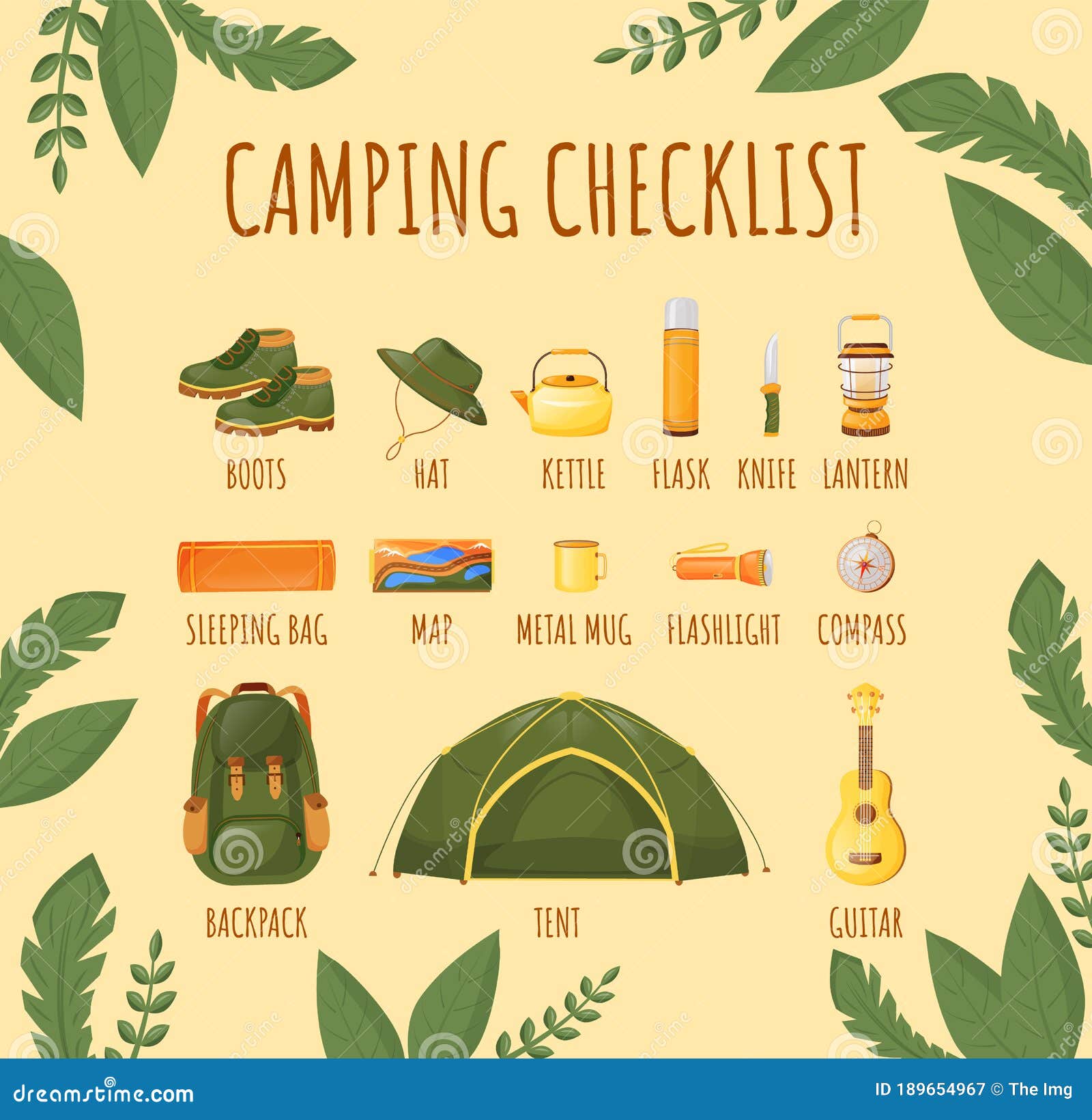 Camping Checklist Flat Color Vector Informational Infographic