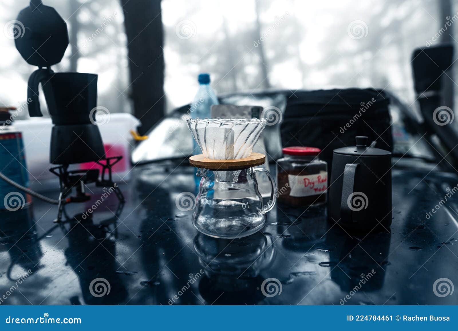 Camping and Coffee Drip To Take in the Woods Stock Image Image of