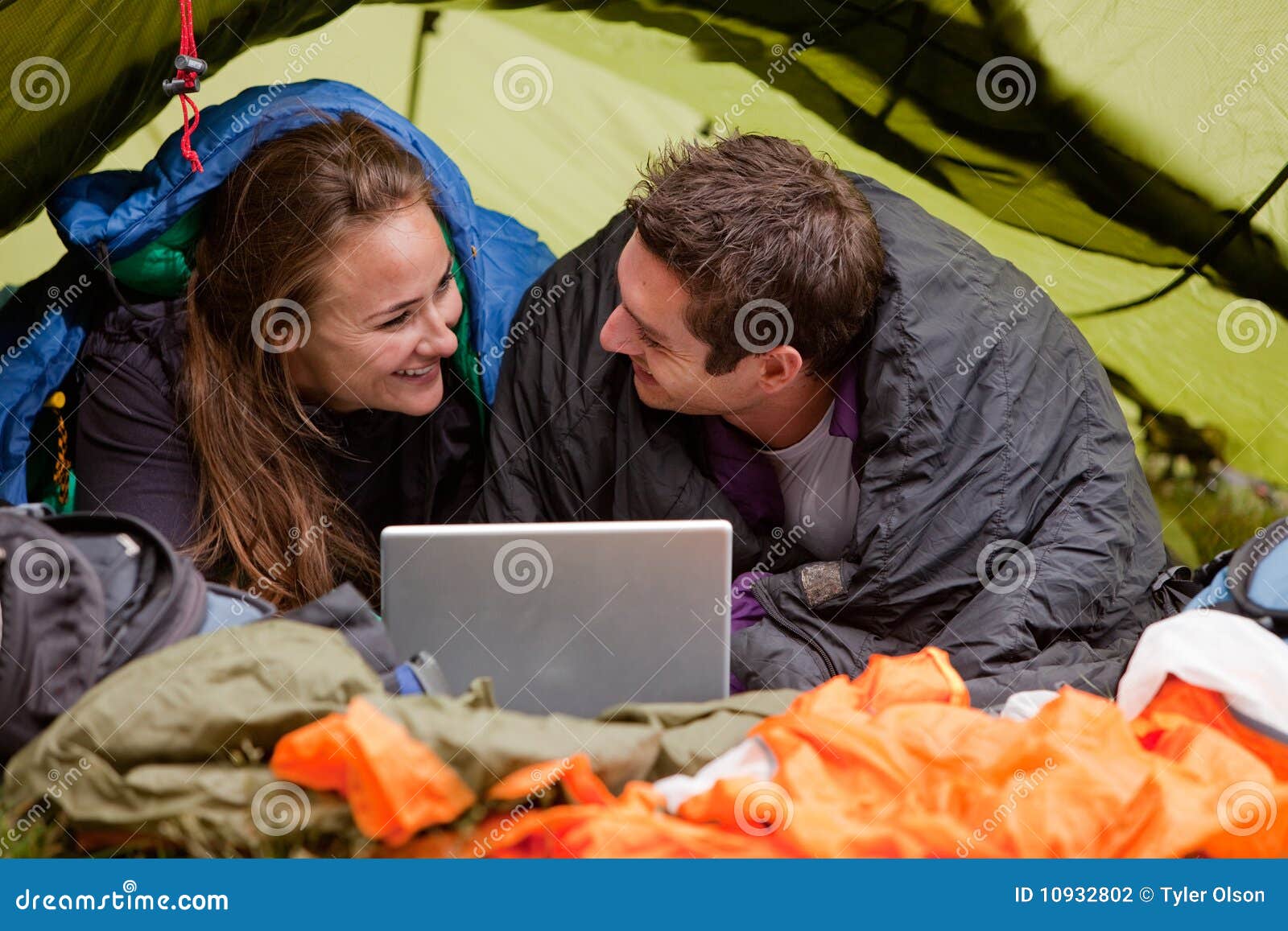 Camping with Computer stock photo. Image of message, email 10932802