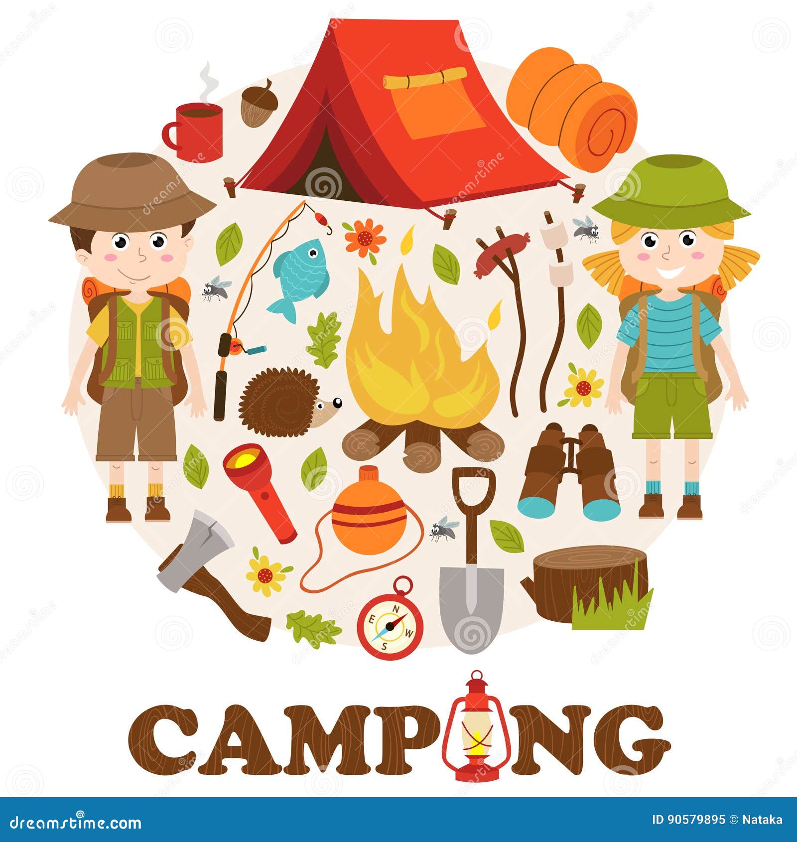 Camping Elements and Characters Stock Vector Illustration of backpack