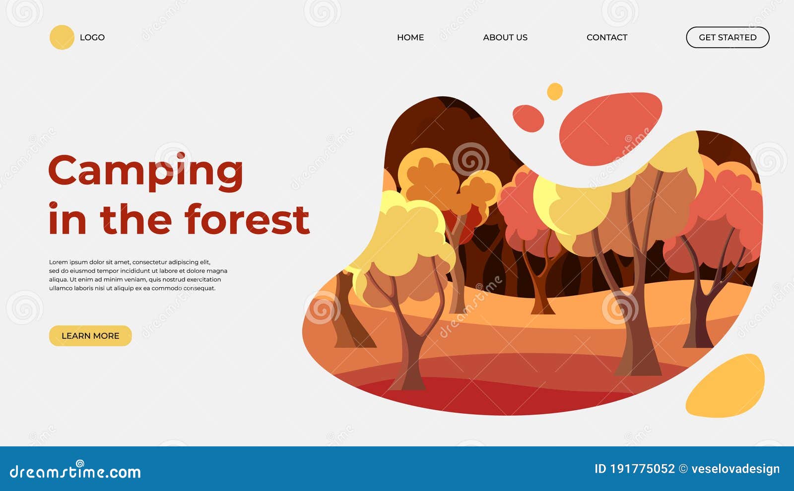Camping in the Forest Outdoor Activity Flat Landing Page Vector