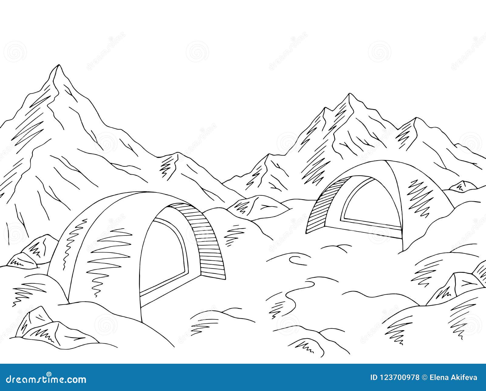 Camping Graphic Black White Snow Mountain Landscape Sketch Illustration ...