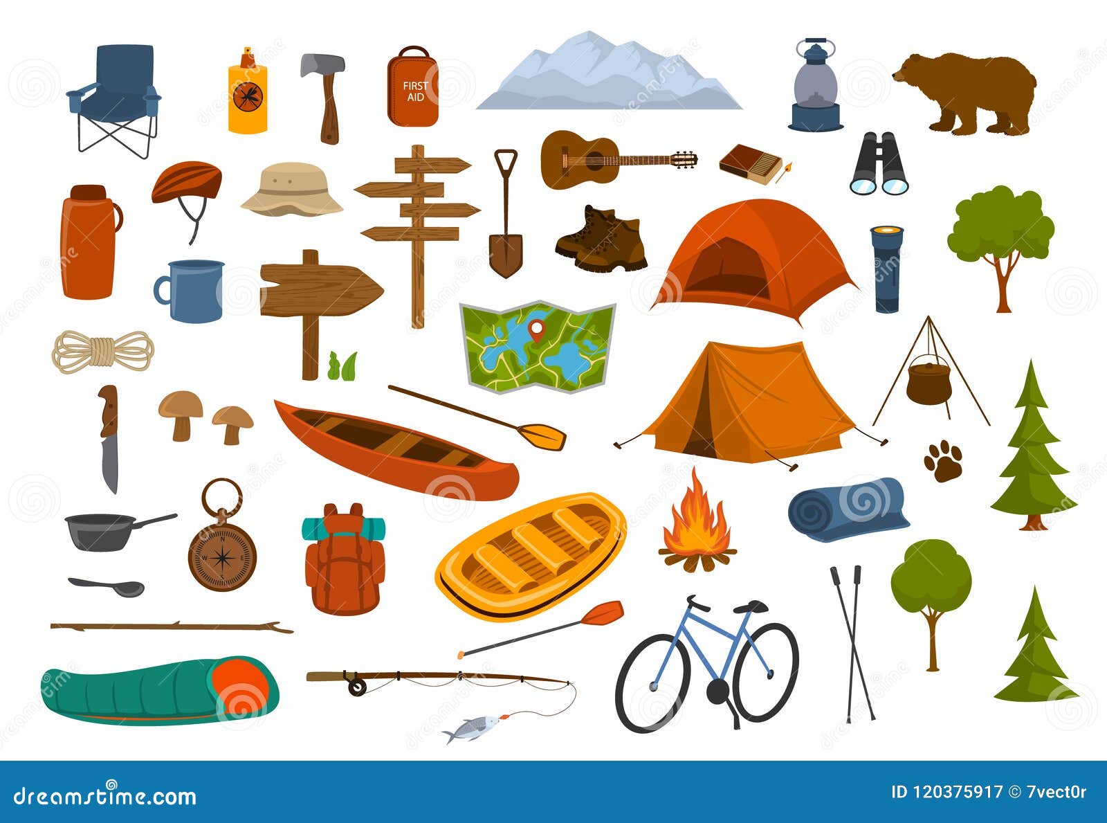 camping hiking gear and supplies graphics