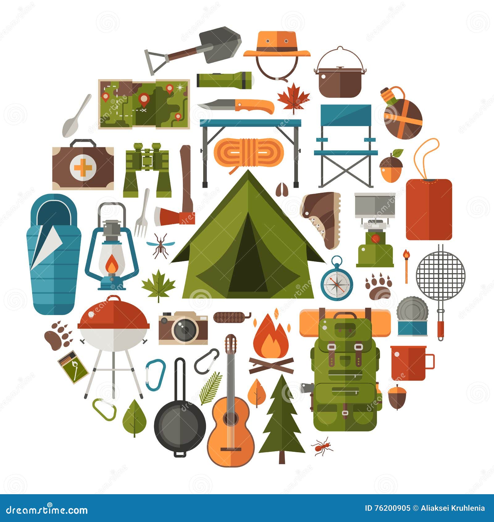 Camping Hiking Gear And Supplies Graphics Set Stock Illustration