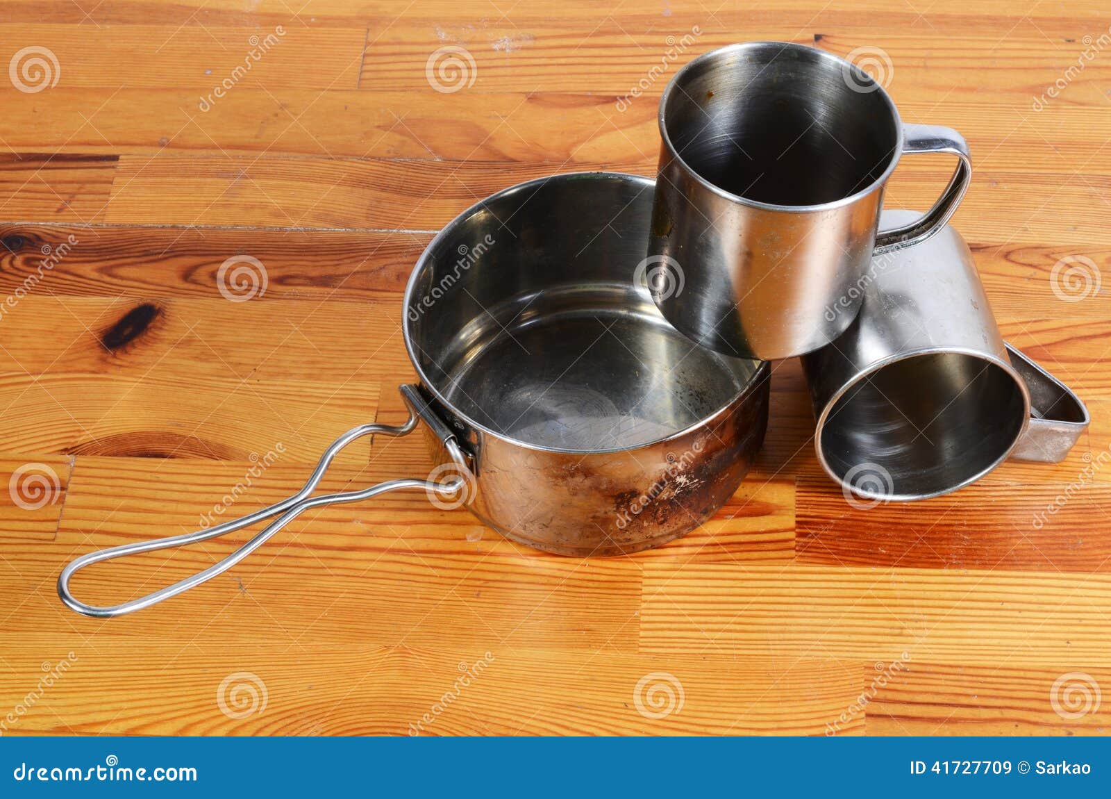 Camping kitchenware stock image. Image of used, wooden 41727709