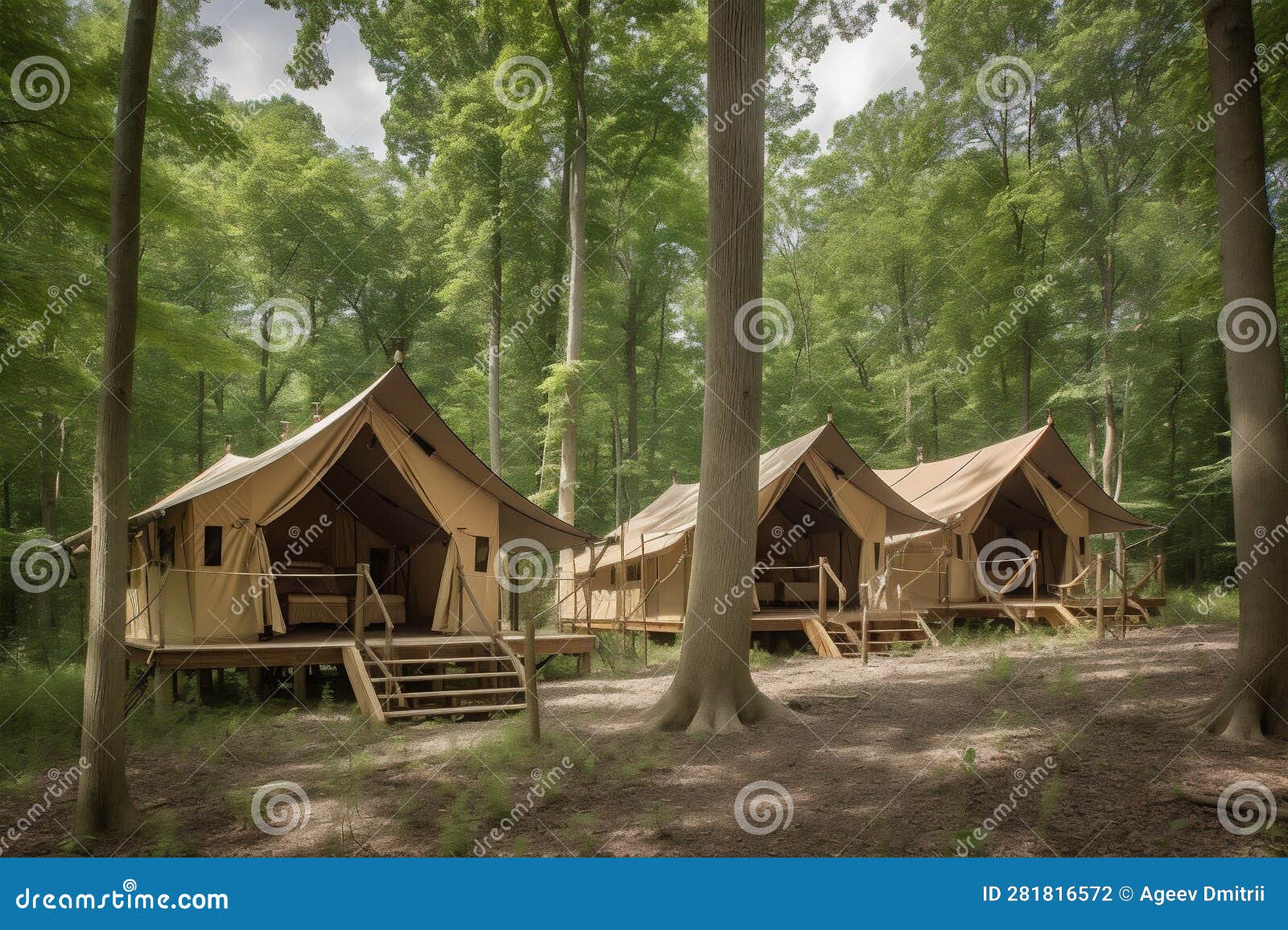 Glamping Travel Forest Vacation Light Canvas Luxury Tent Nature Camping. Generative  AI. Stock Illustration - Illustration of park, glamour: 281816572