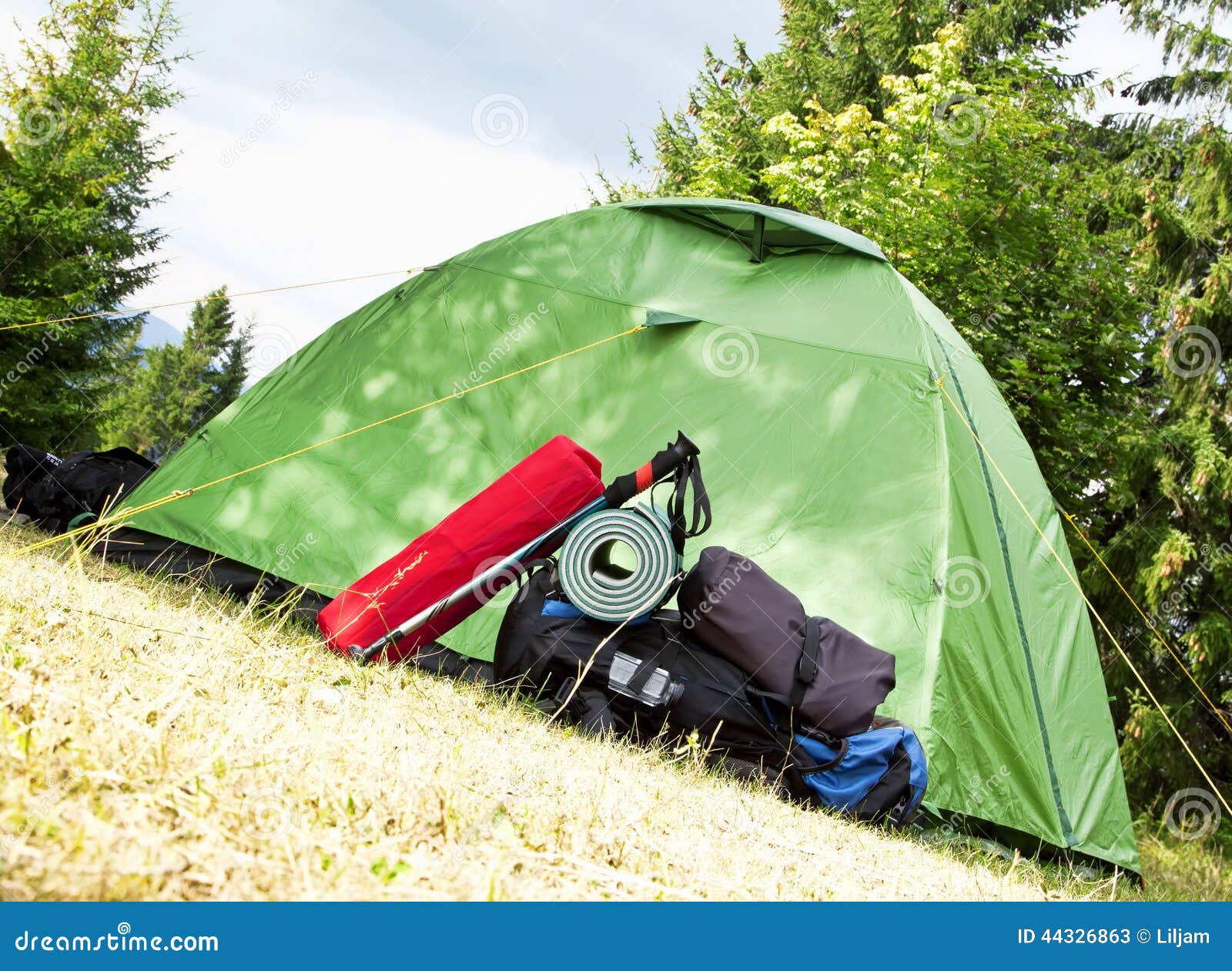 Camping.Mountain Backpack and Tent Stock Image Image of cold, equipment 44326863