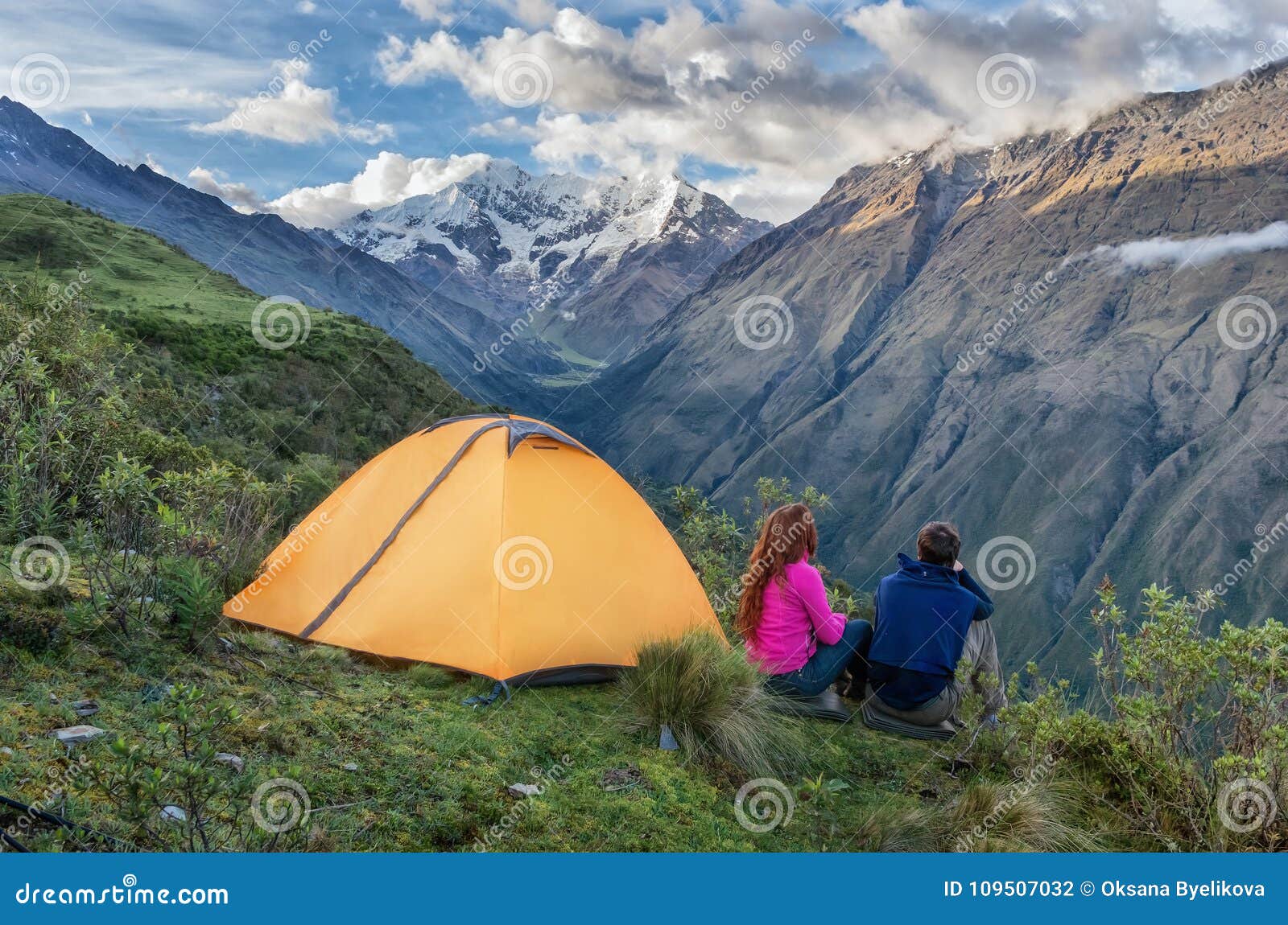 camping in the peruvian andes. salkantay trekking. peru.