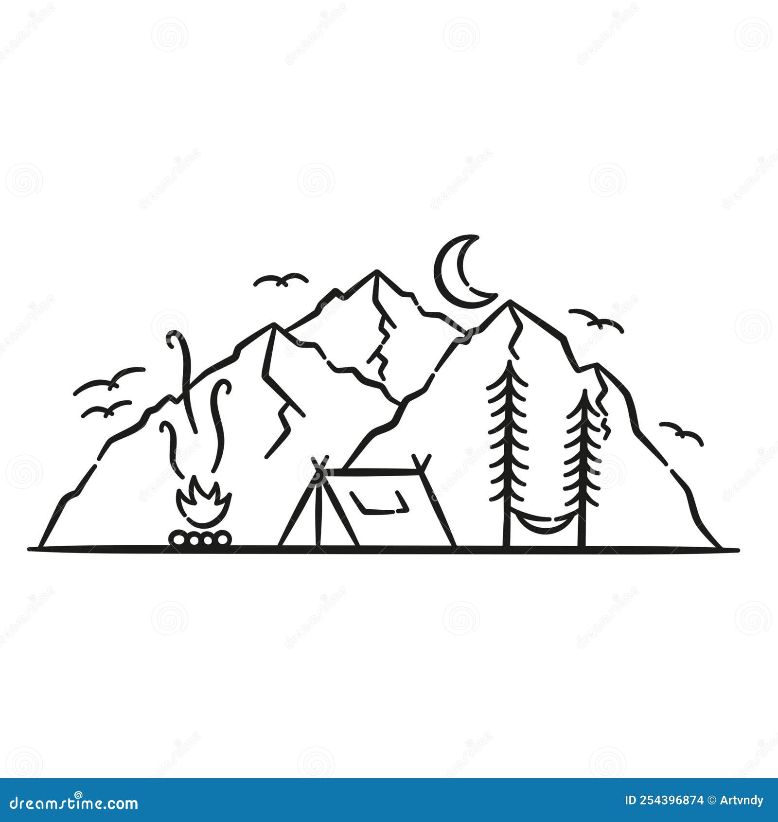 Hand Drawn Camping Site Illustration Stock Vector Illustration of