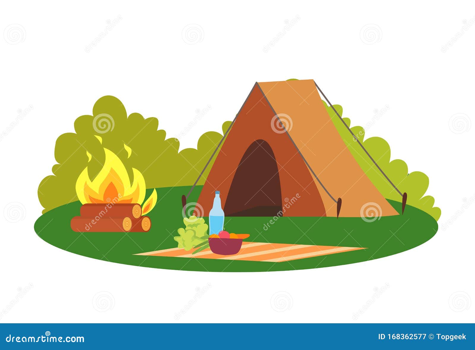 Camping Place Nature Environment Tent and Bonfire Stock Vector ...