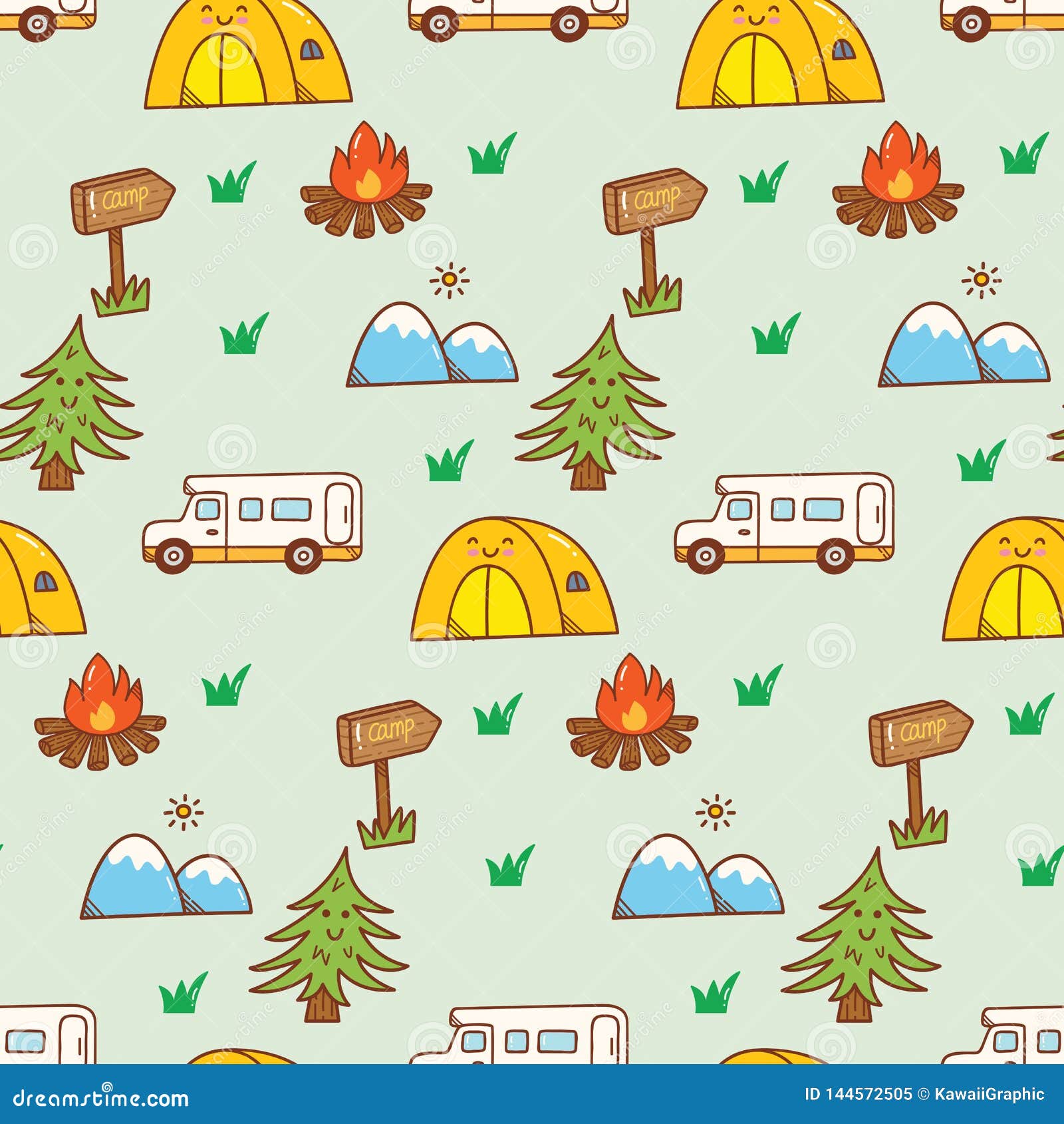 Camping Stuff Kawaii Doodle Seamless Background Royalty-Free Stock ...