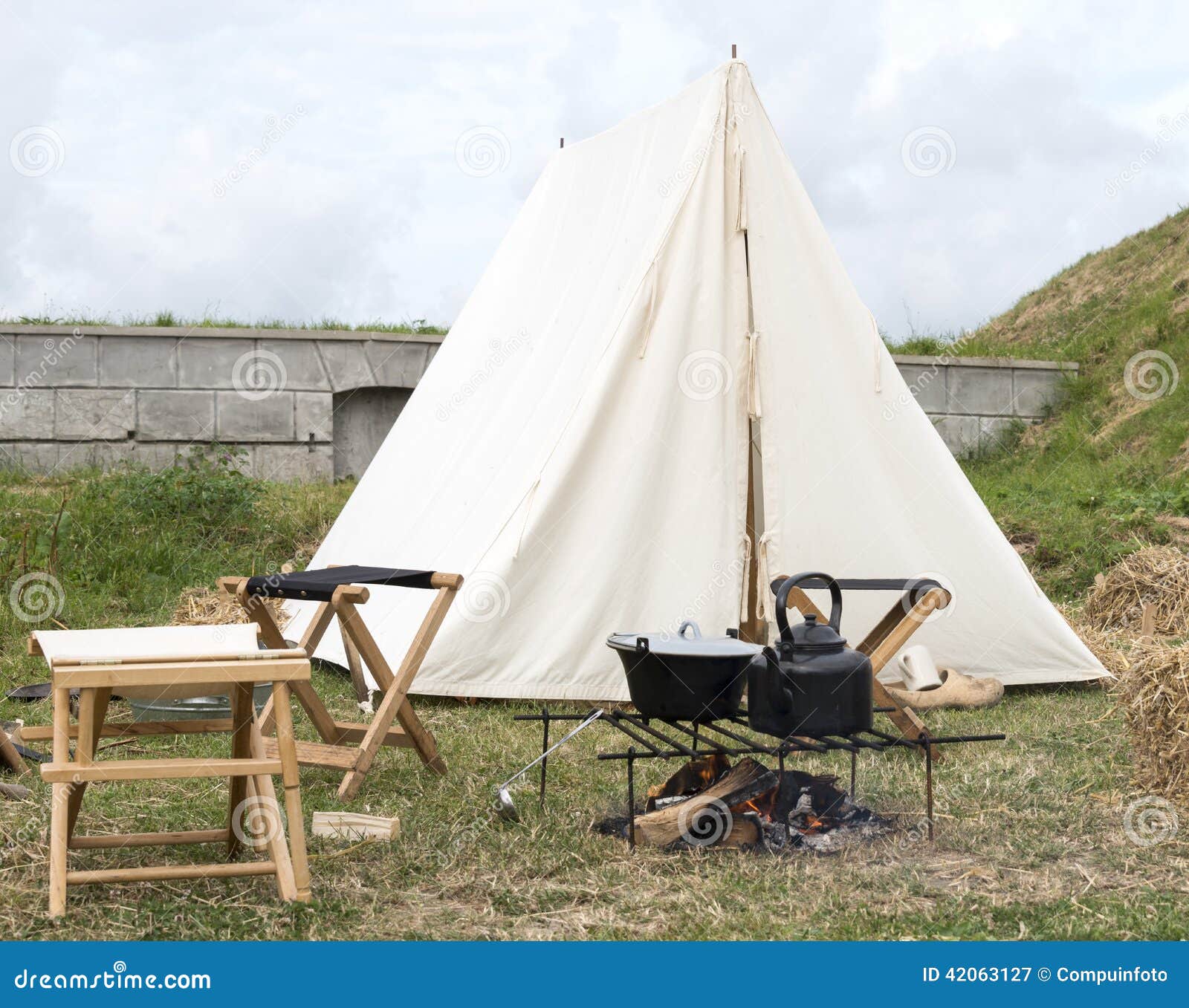 Camping with Tent and Cooking Equipment Stock Image Image of outside