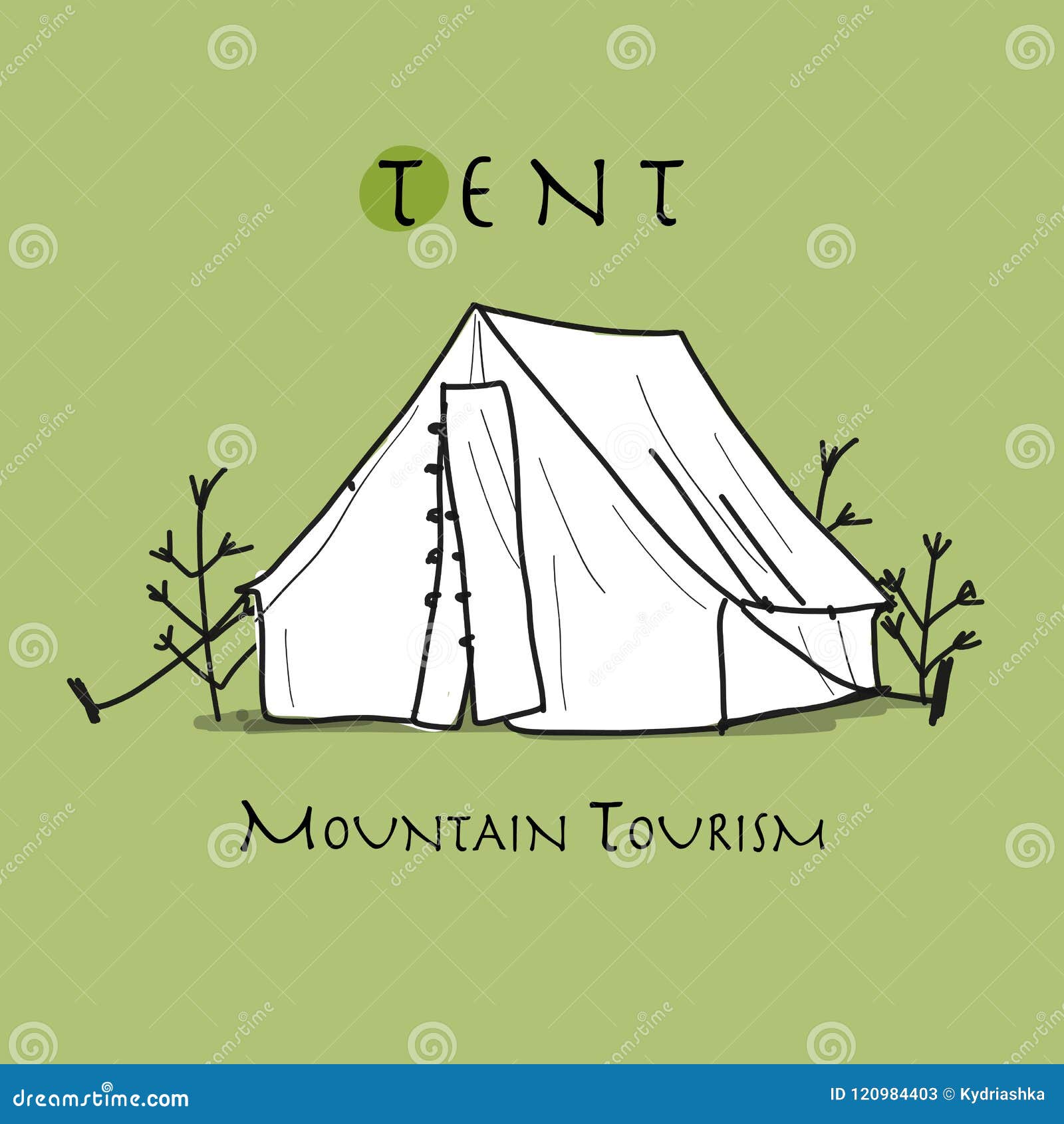 Camping Tent for Tourism, Sketch for Your Design Stock Vector