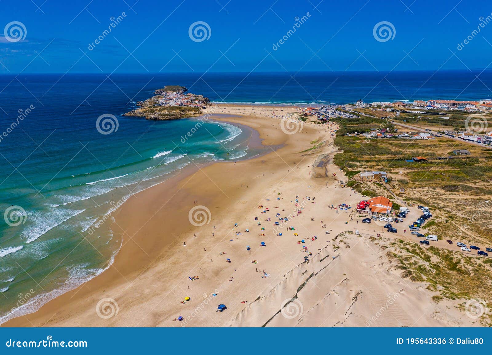 campismo beach and dunas beach and island baleal near peniche on the shore of the atlantic ocean in west coast of portugal.