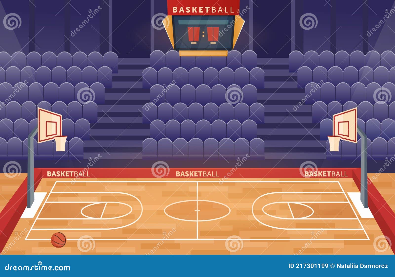 Campo De Basquetebol Arena Estádio Cartoon Salão Vazio Joga Jogo De Basquete  Ilustração do Vetor - Ilustração de jogo, espectadores: 217301199