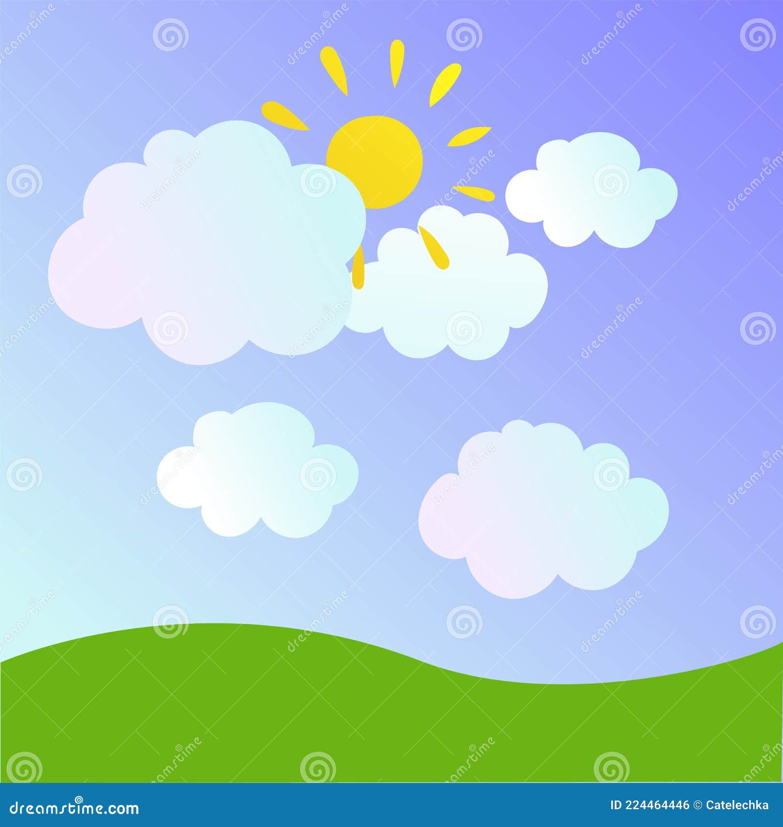 Campo De Dibujos Animados Con Cielo Y Nubes. Paisaje Verde. Estilo De Niño  Ilustración del Vector - Ilustración de horizonte, estilo: 224464446