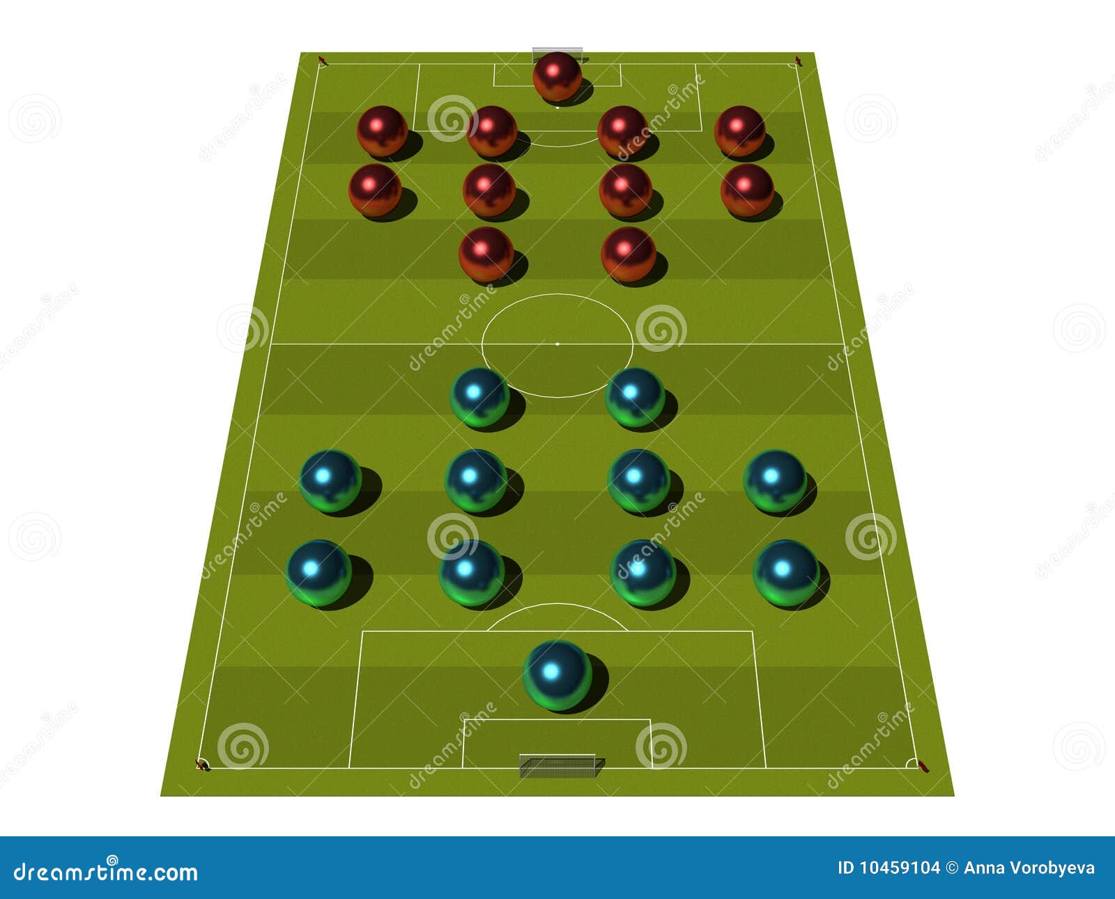 Um campo de futebol cibernético azul com um esquema tático da disposição dos  jogadores de dois times de futebol no quadro, organização de um diagrama de  jogo para um treinador da liga