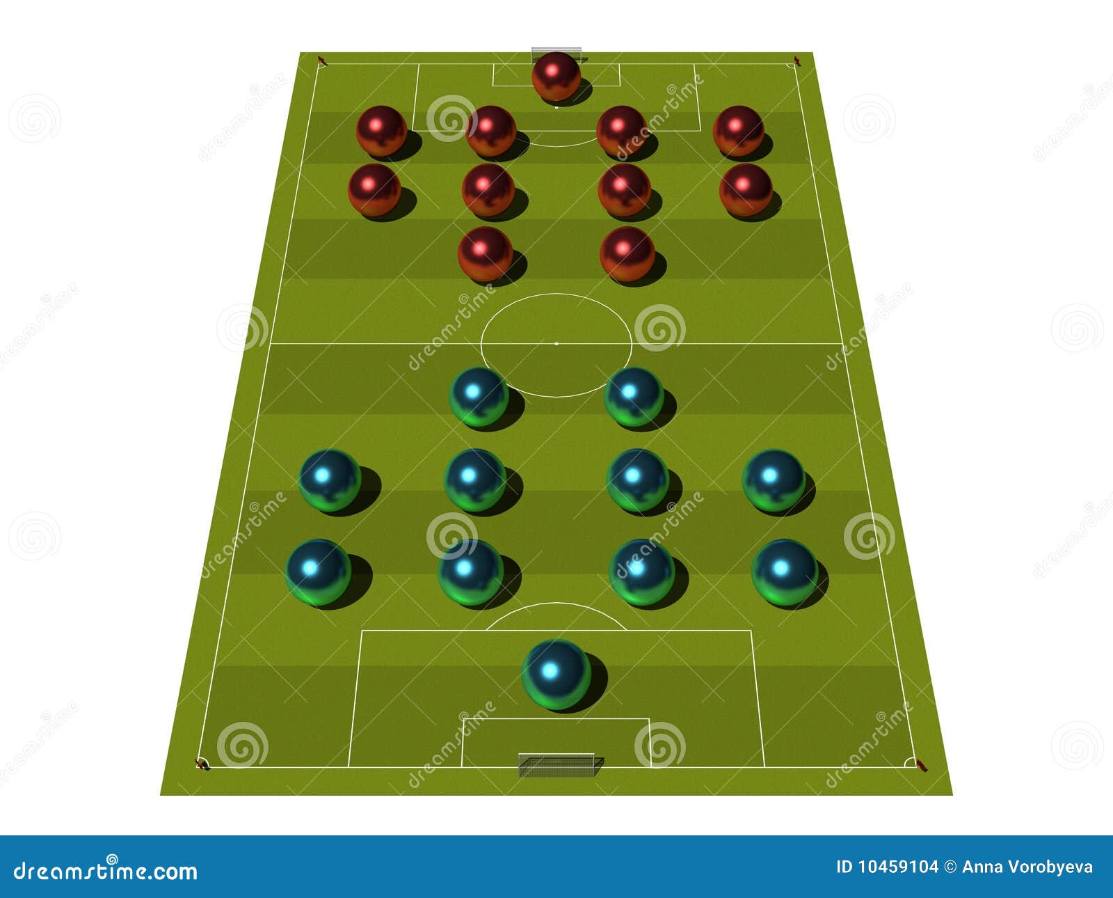 um campo de futebol cibernético azul com um esquema tático da disposição  dos jogadores de dois times de futebol no tabuleiro, organização de um  diagrama de jogo para um treinador da liga