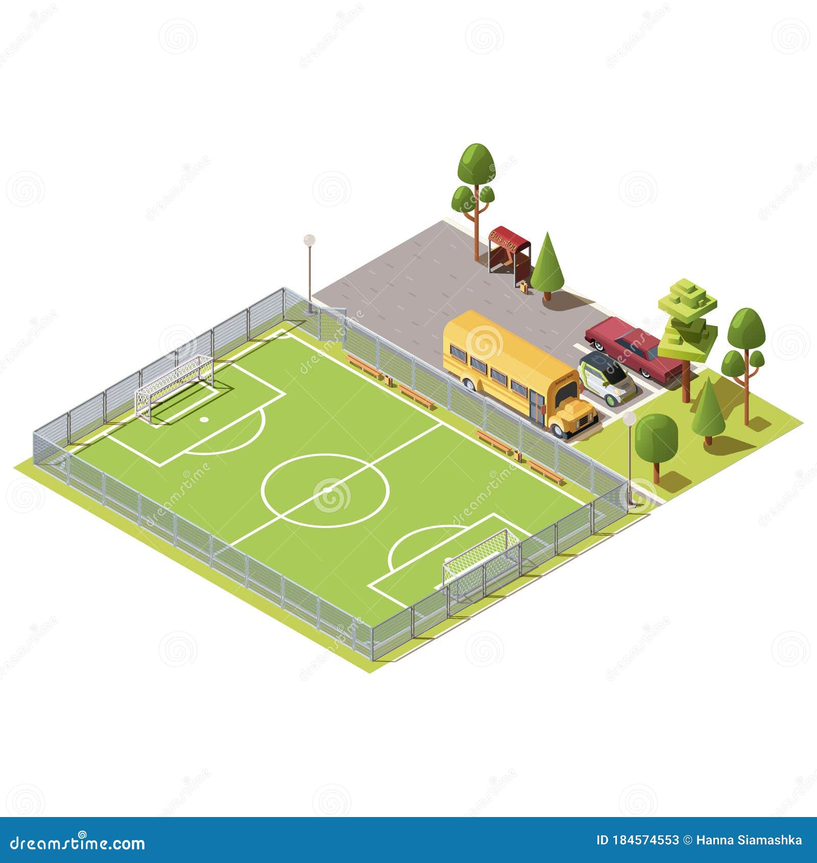 Campo De Futebol Isométrico Perto Do Estacionamento Do Carro