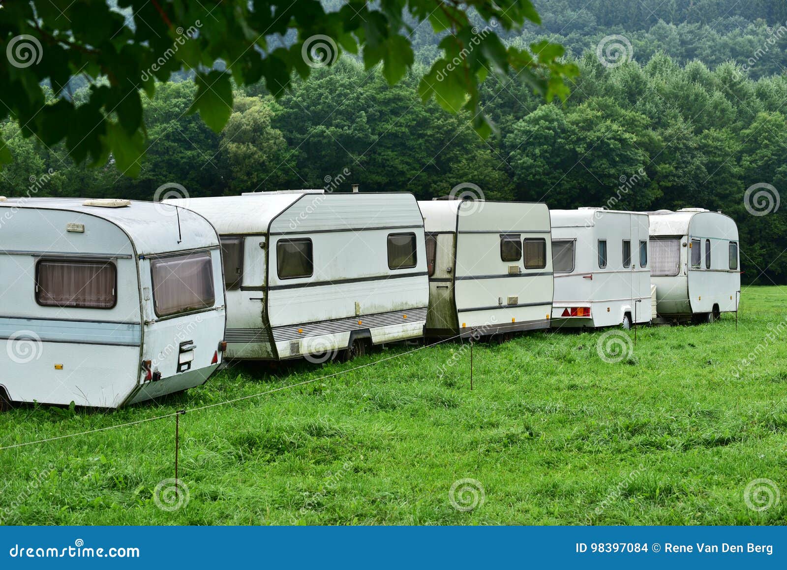 Campsite with caravans stock photo. Image of campsite - 98397084