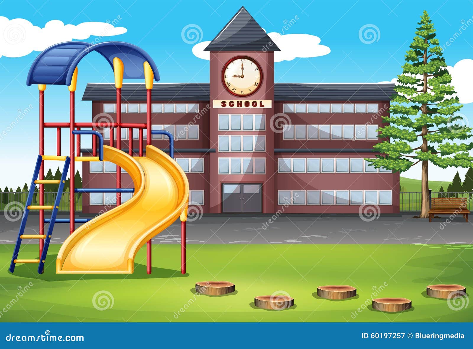 Campus De La Escuela Con El Patio Stock de ilustración Ilustración de