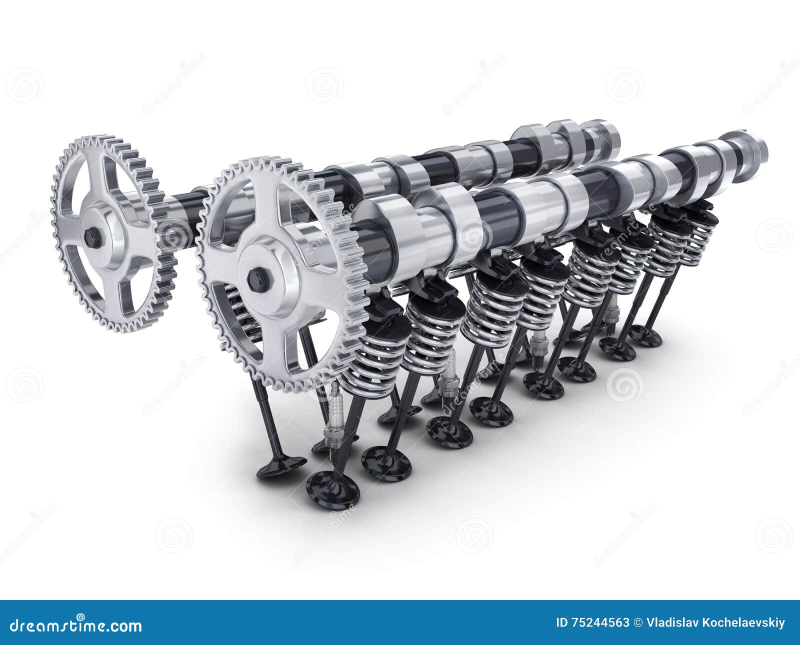 Camshaft and valve stock illustration. Illustration of parts 75244563