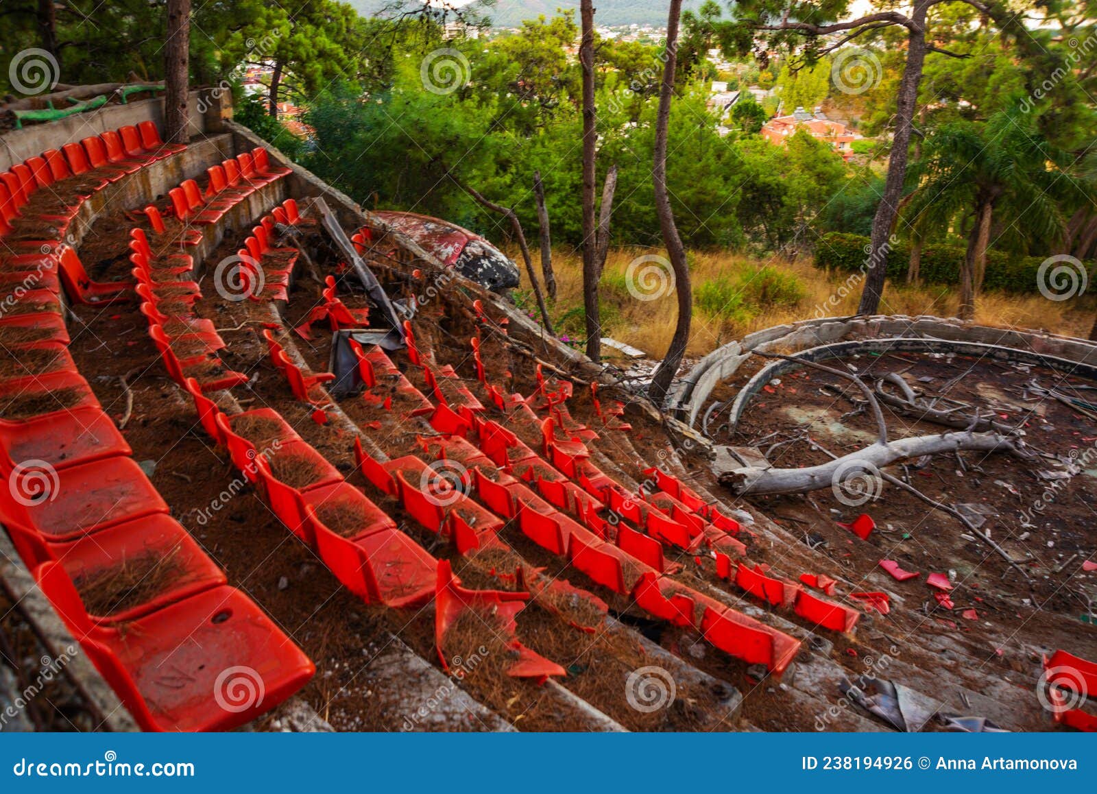 camyuva, turkey: amphitheater on the territory of an abandoned hotel.