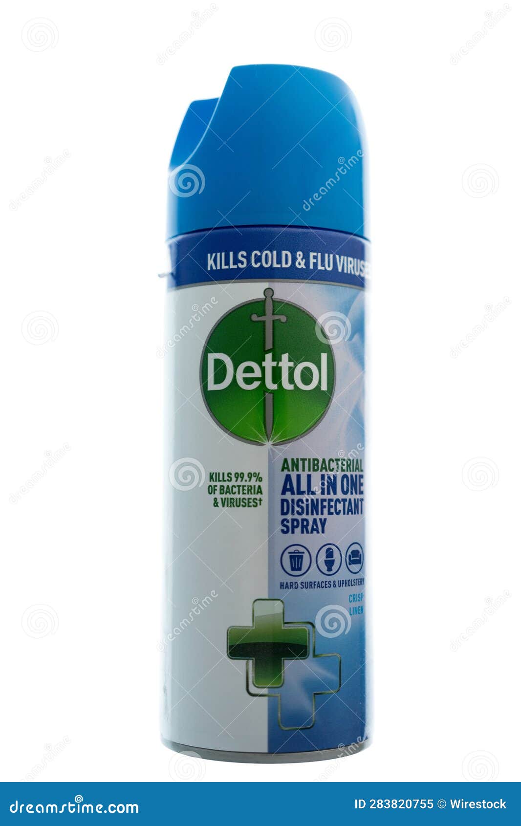 Can of Dettol Brand Spray Isolated on a White Background Editorial