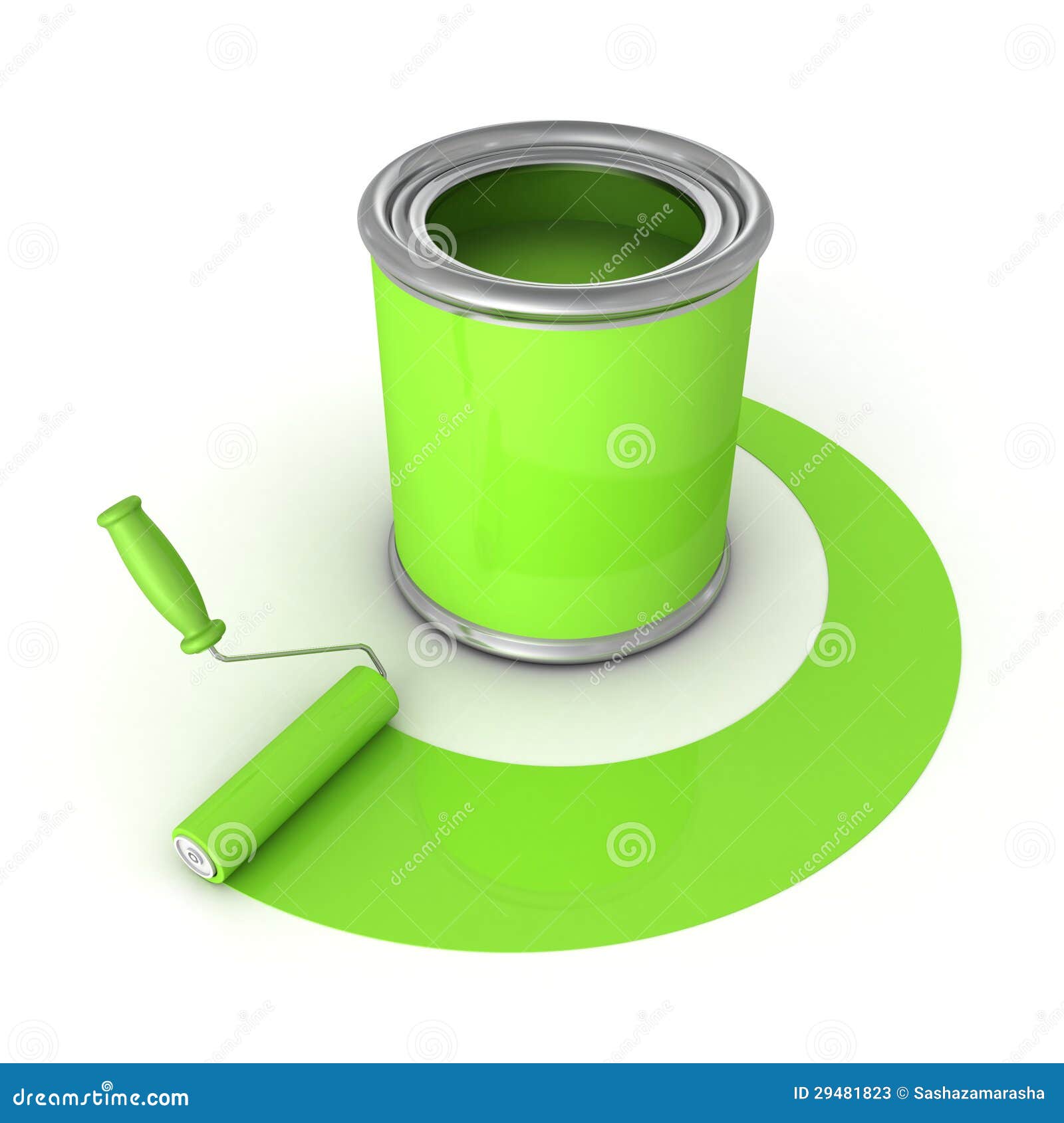 Can with Green Paint and Roller Brush Stock Illustration Illustration
