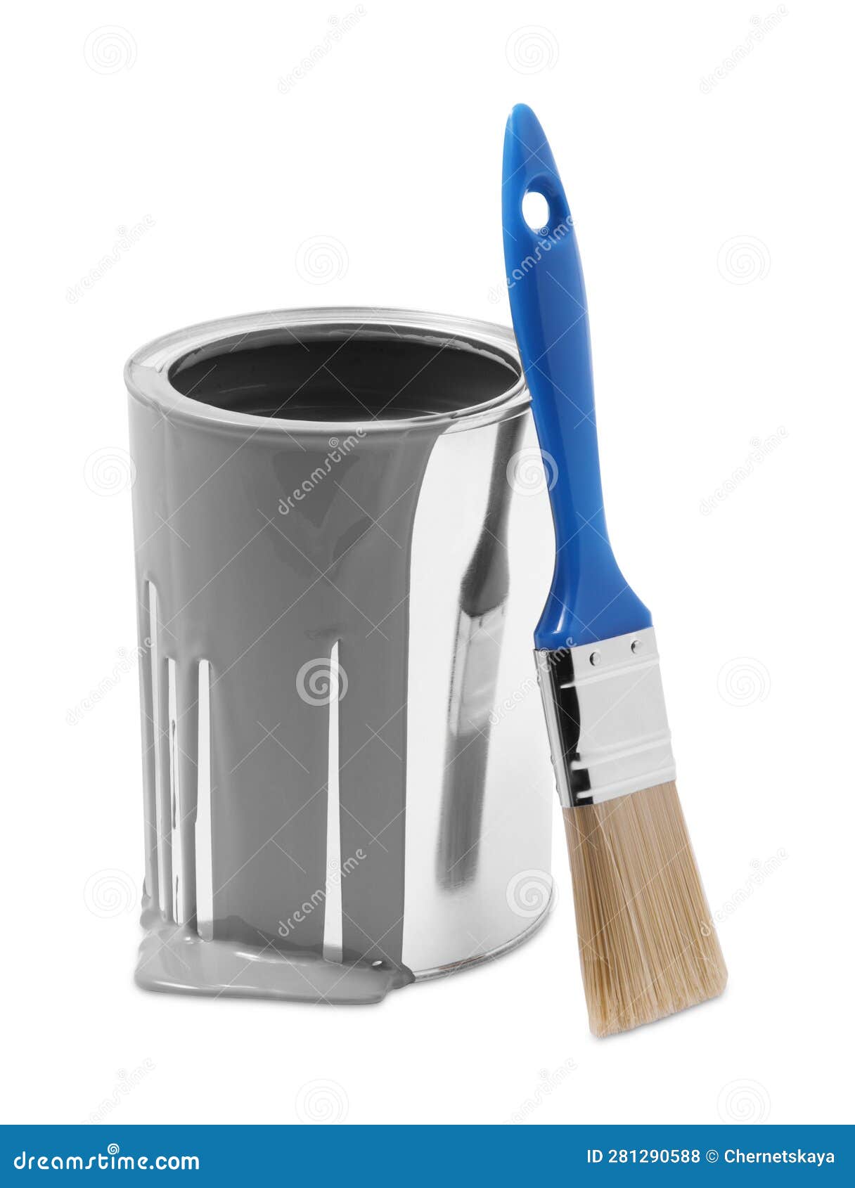 Can of Grey Paint and Brush Isolated on White Stock Photo Image of
