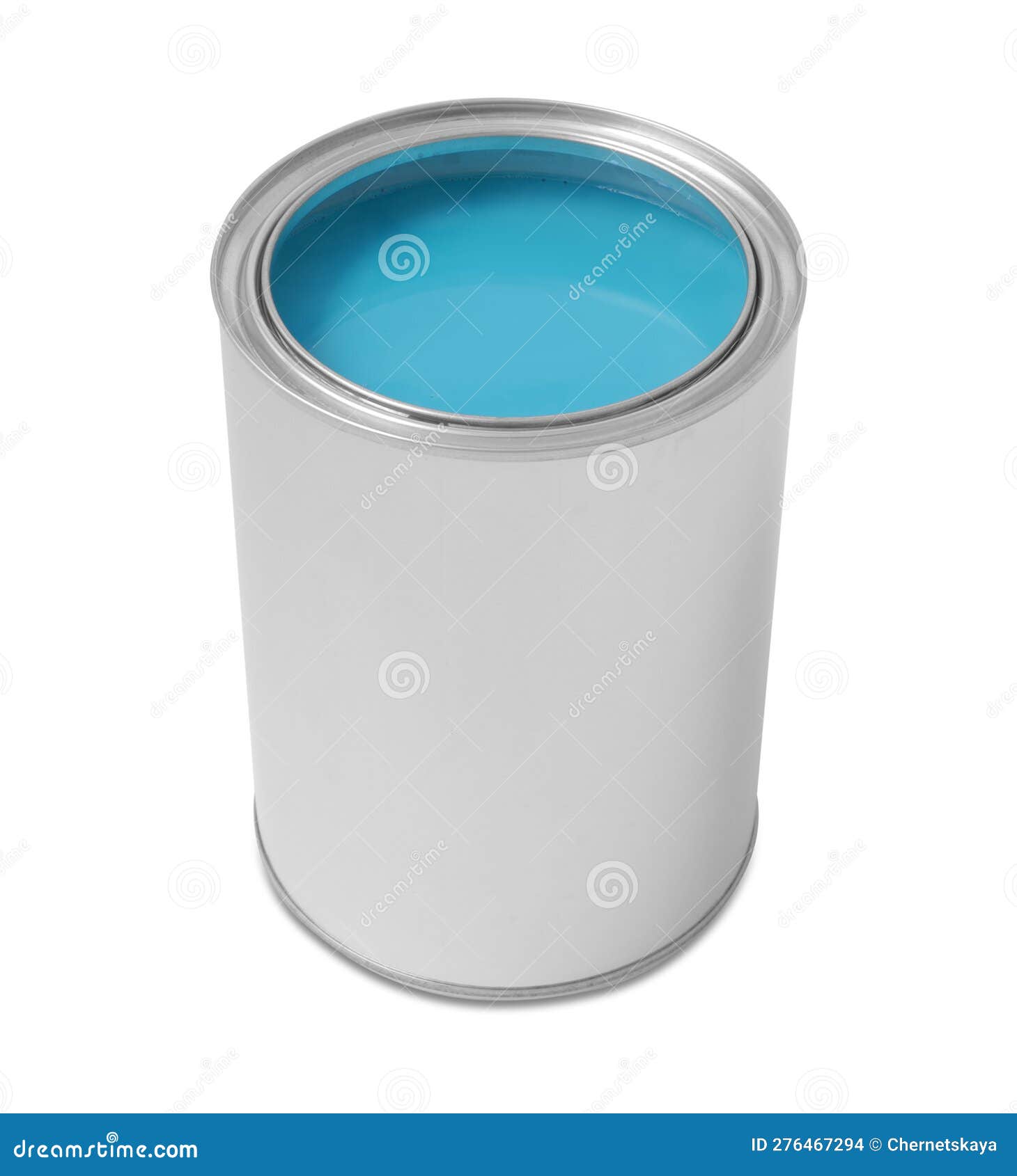 Can with Light Blue Paint on White Background Stock Photo Image of