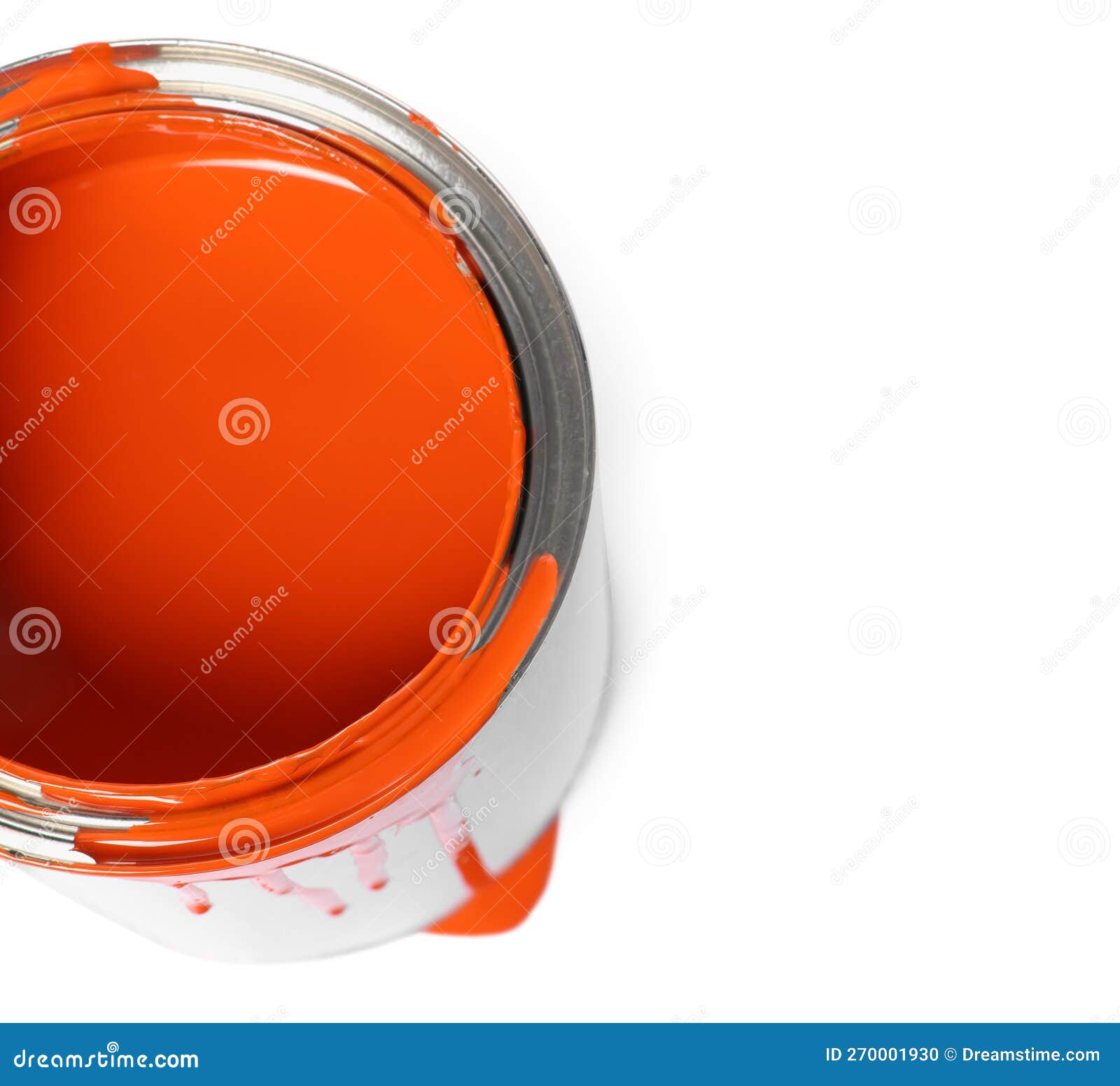Can of Orange Paint on White Background, Above View Stock Photo Image