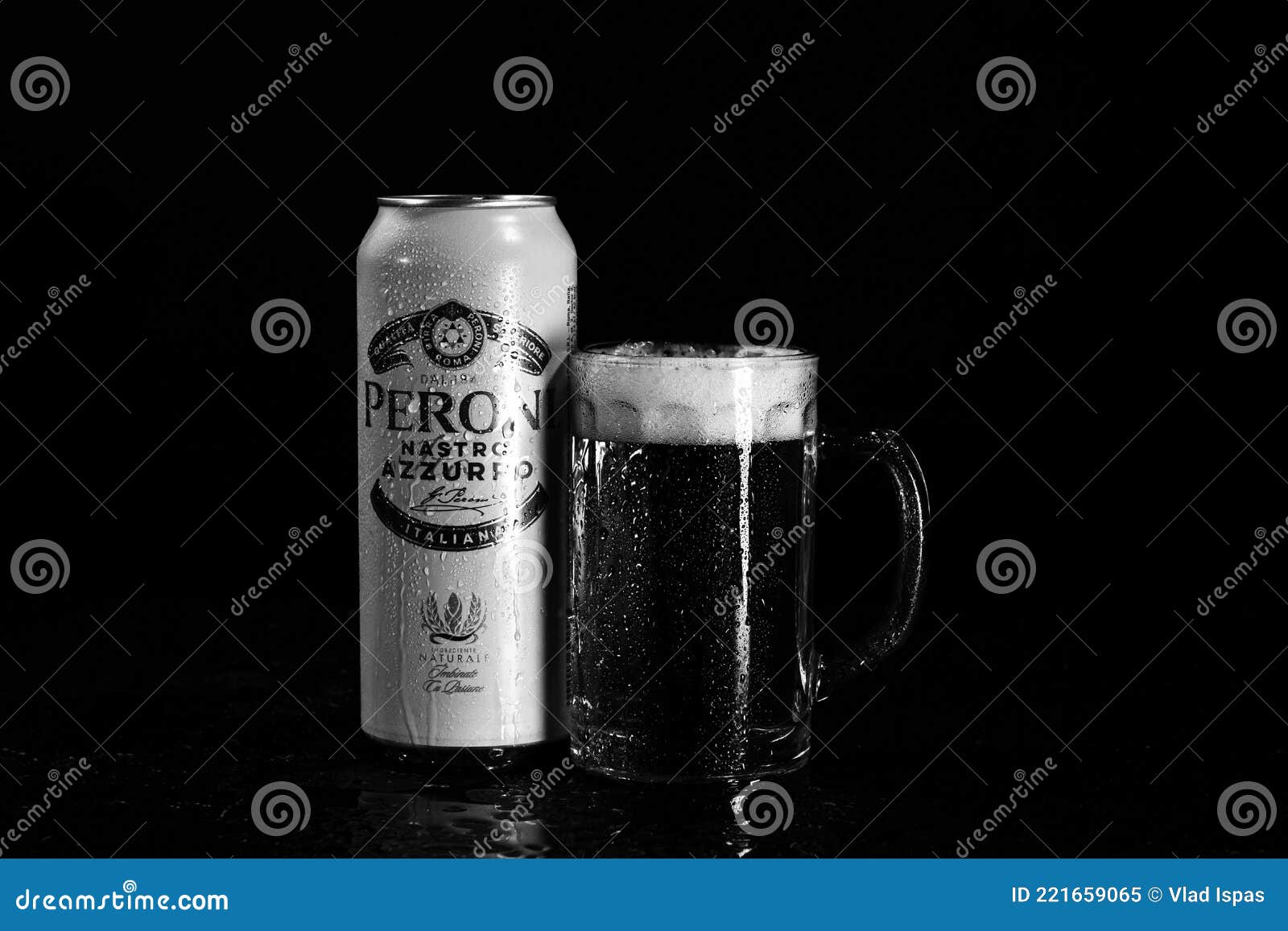Can of Peroni Nastro Azzurro Beer and Beer Glass on Dark Background.  Illustrative Editorial Photo Shot in Bucharest, Romania, 2021 Editorial  Image - Image of glass, droplets: 221659065