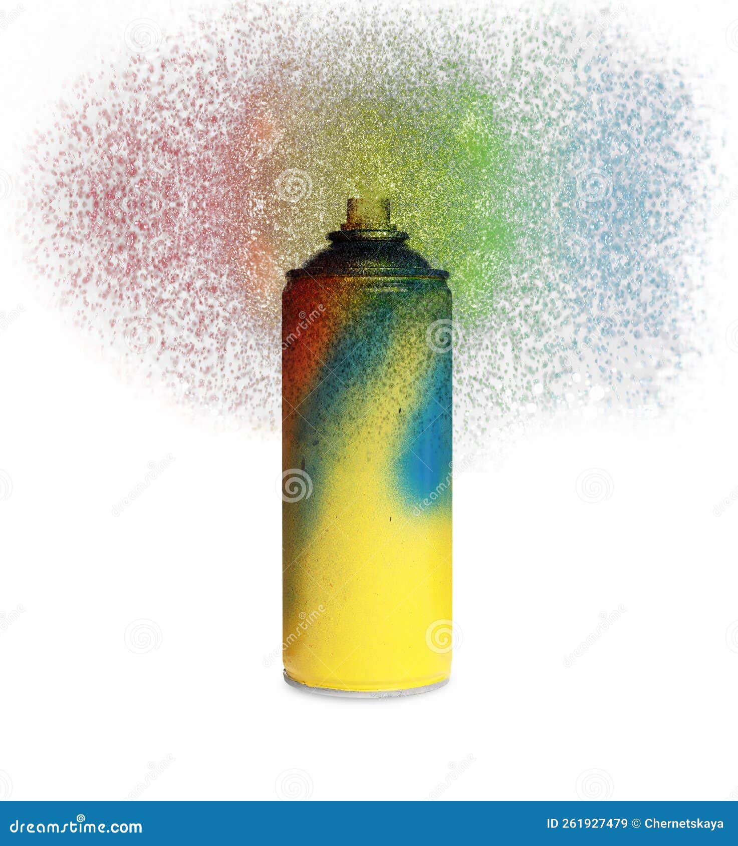 Can of Spray Paint with Splatters on White Background Stock Image