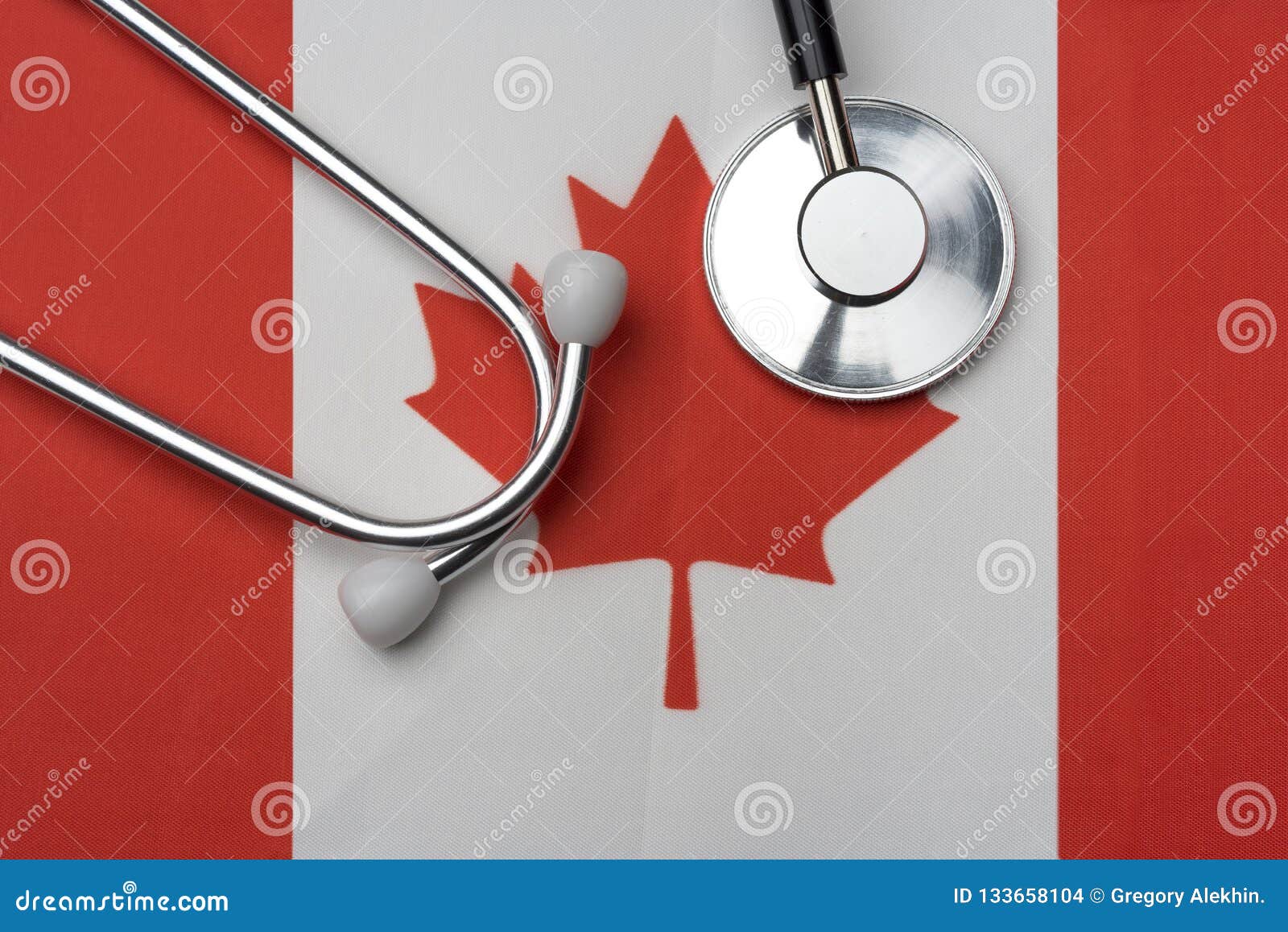 Canada Flag and Stethoscope. the Concept of Medicine Stock Photo