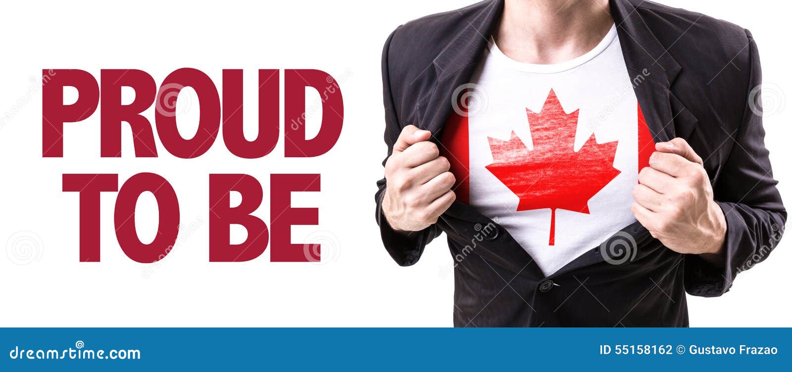 Canada Guy with the Canadian Flag and the Text Proud To Be Stock Photo