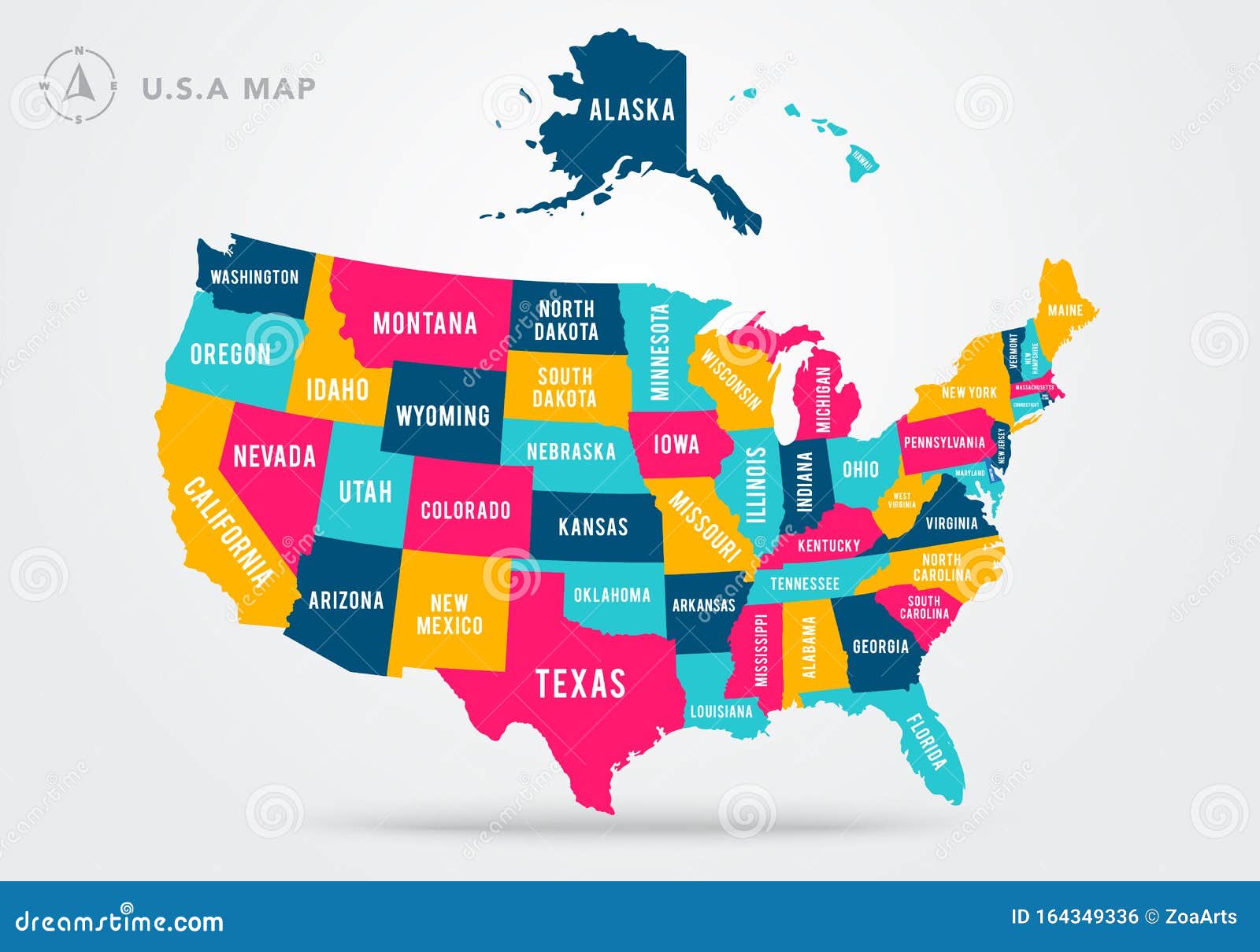 Vector Illustration Colorful Map Of United States Of America With State