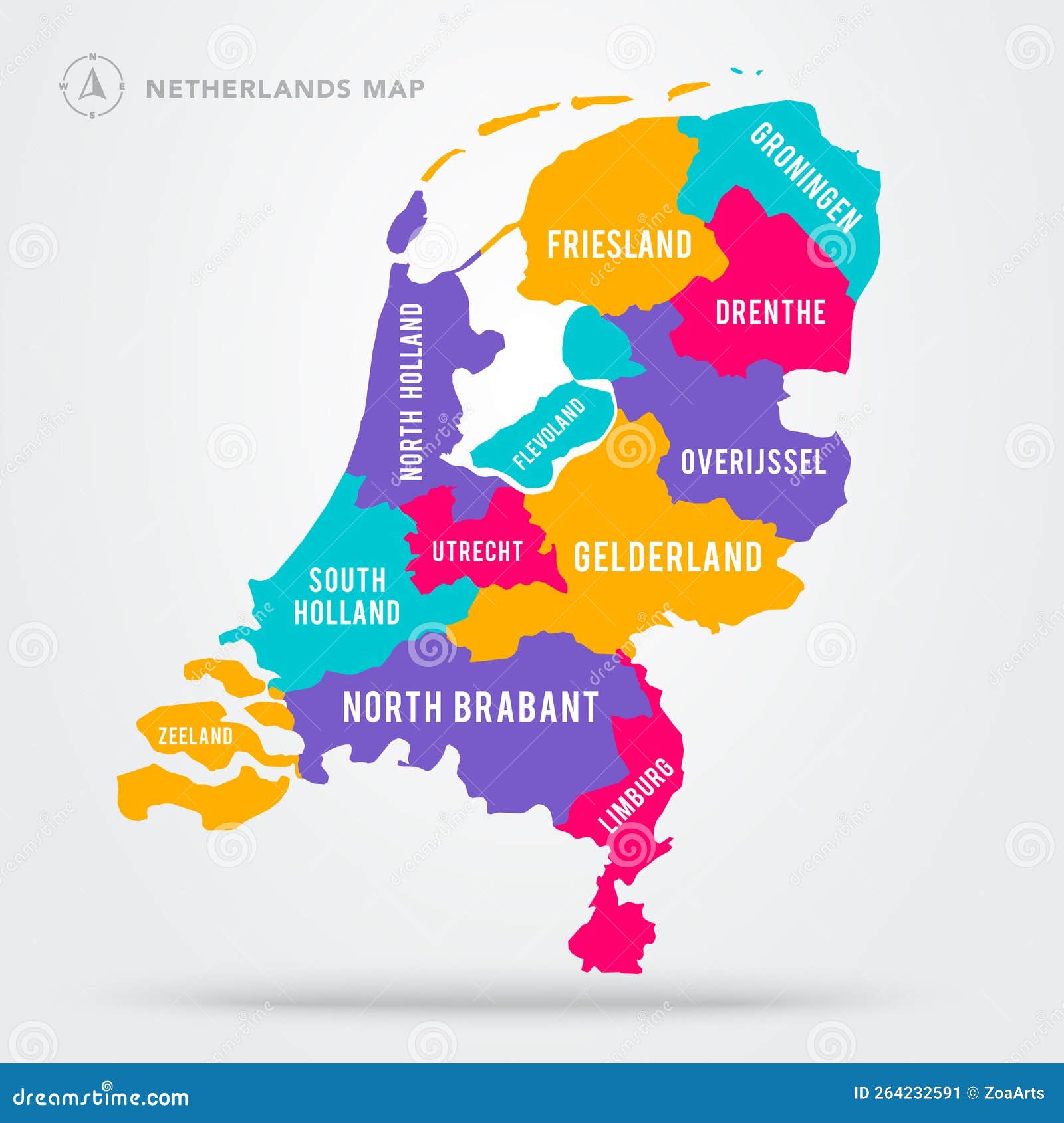 Colorful Map of the Netherlands with Province Stock Vector