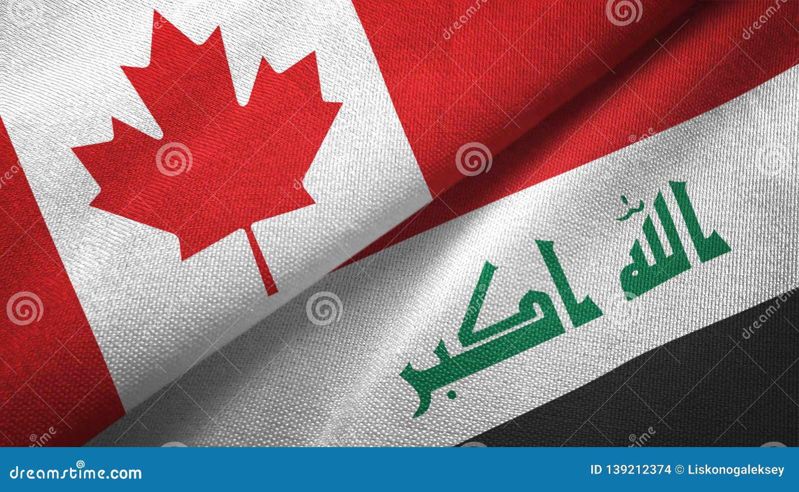 Canada and Iraq Two Flags Textile Cloth Stock Illustration