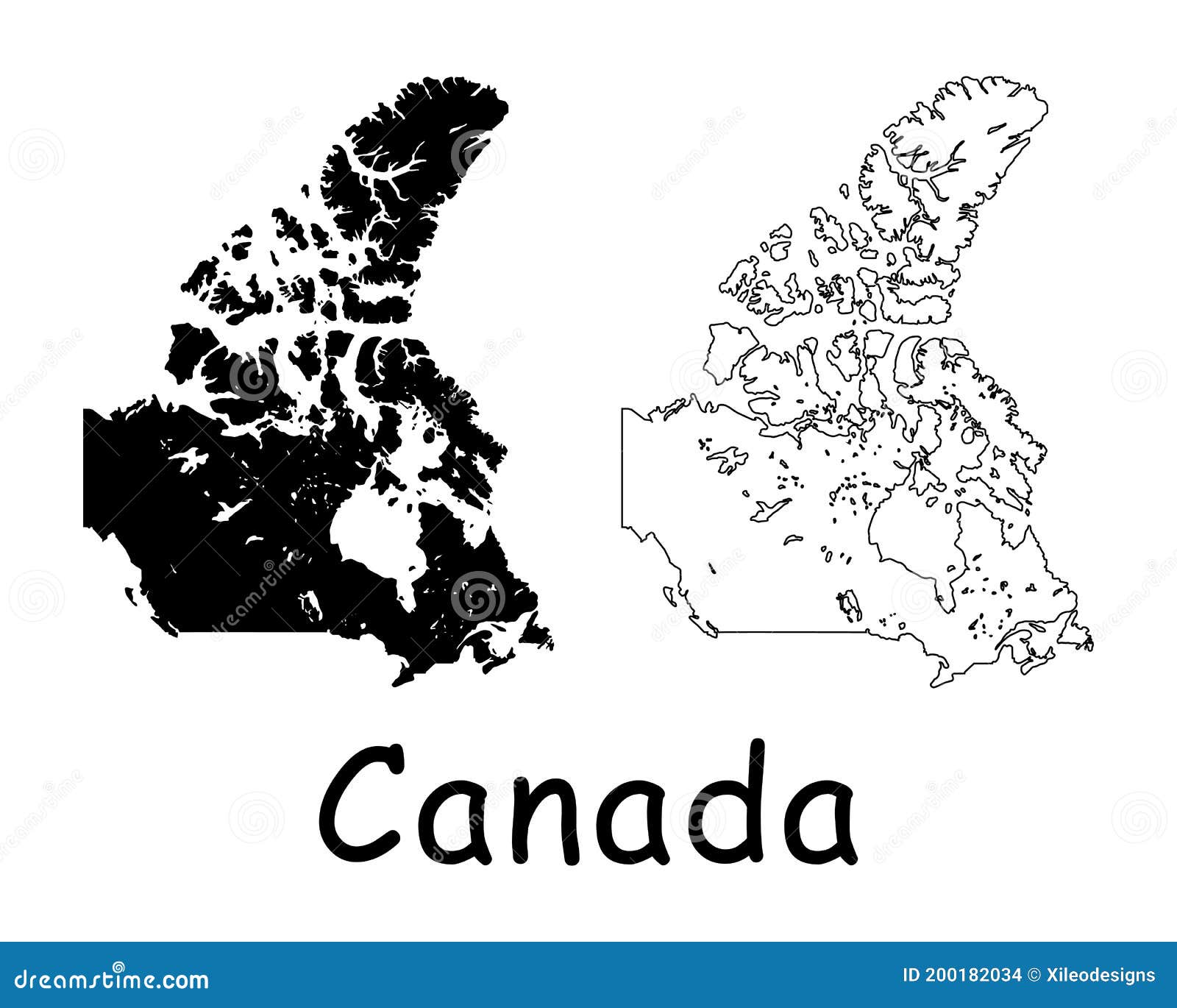Canada Country Map. Black Silhouette and Outline Isolated on White
