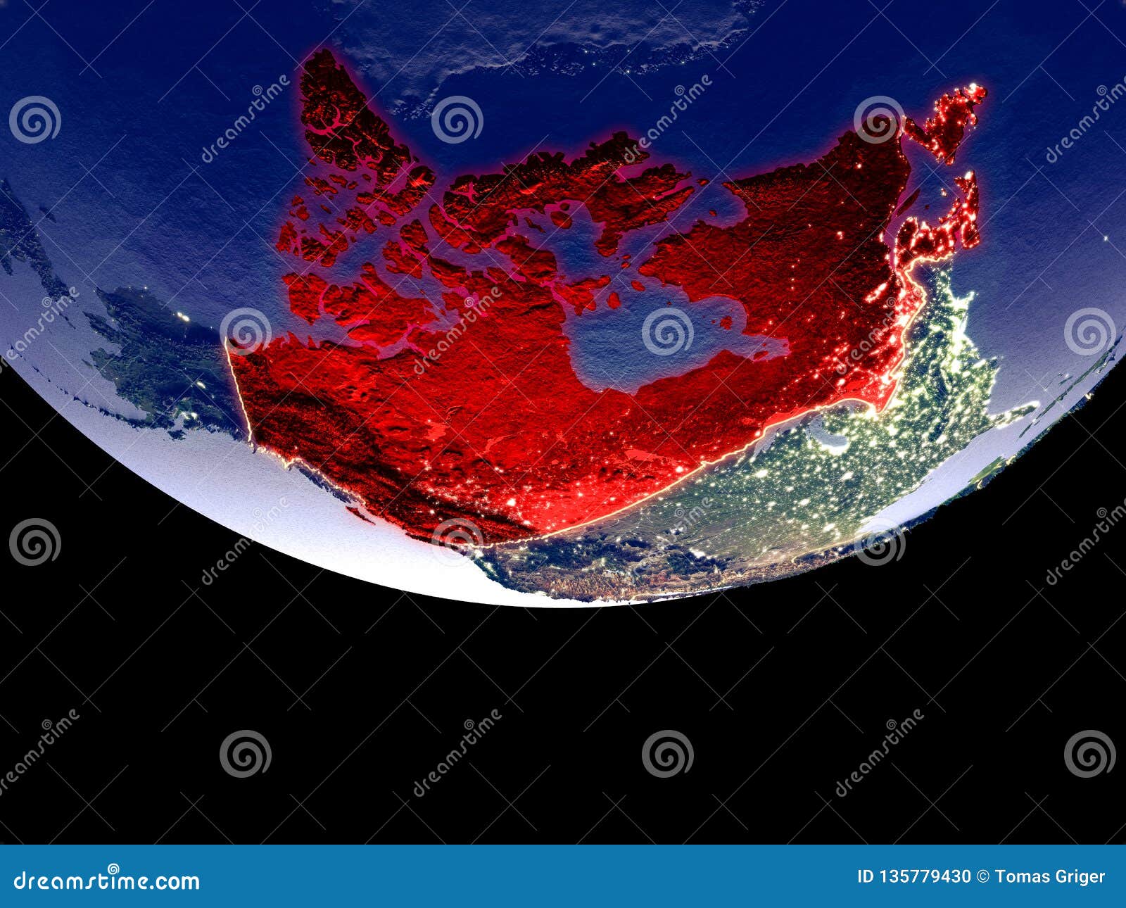 Canada at night from space stock photo. Image of night - 135779430