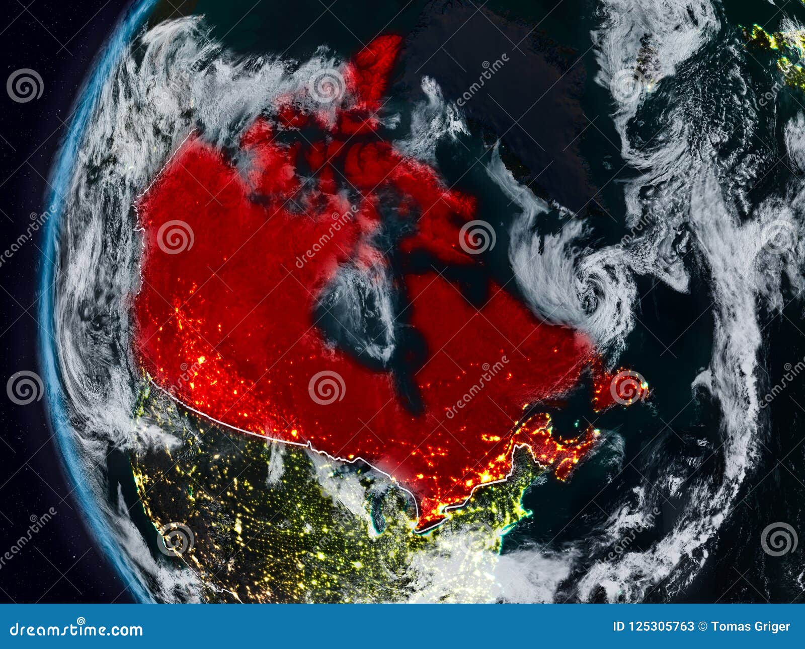 Canada from Space during Night Stock Illustration - Illustration of