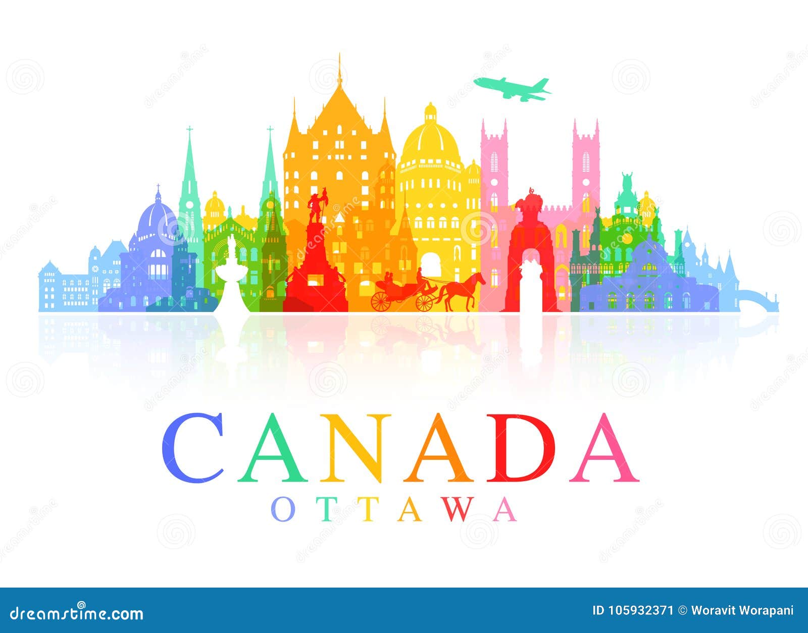 Canada Travel Guide Skyline Flat Map Poster Vector Illustration