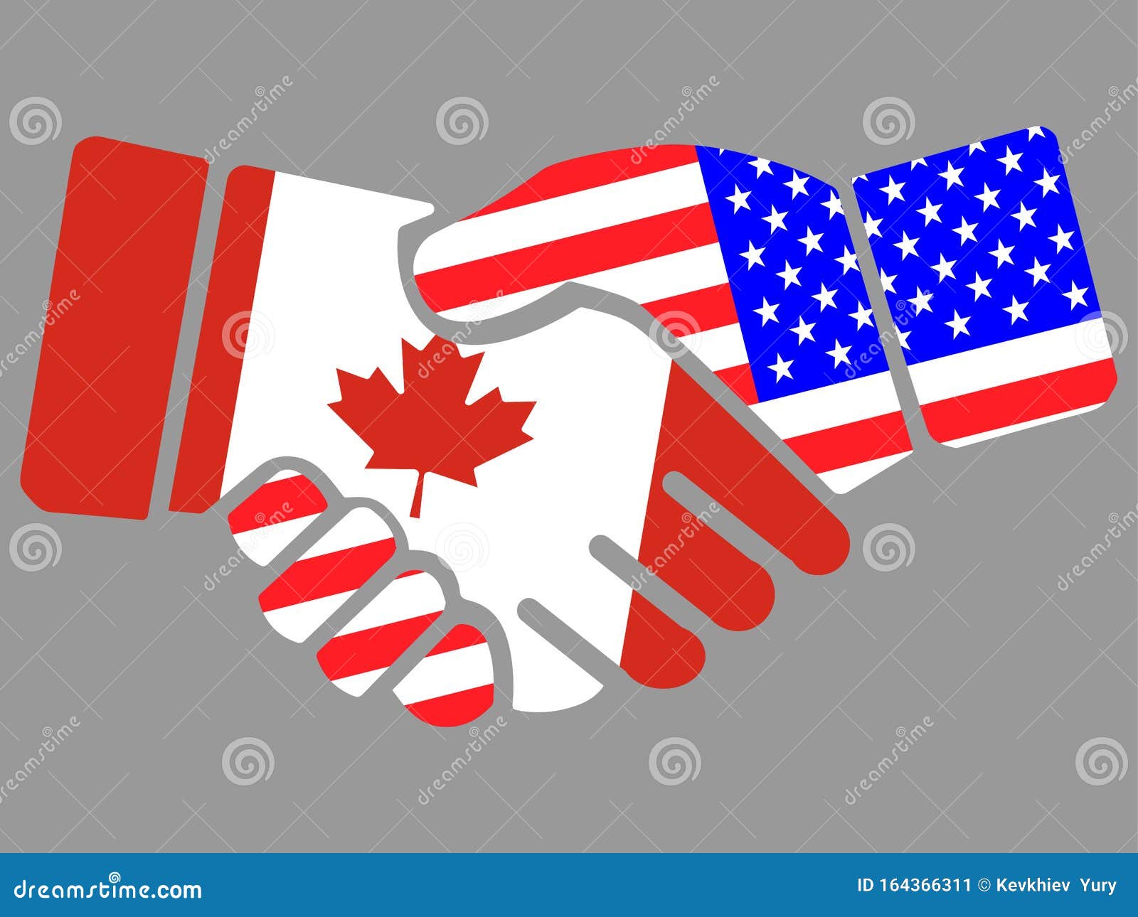 Canada And USA Flags Handshake Vector Stock Vector