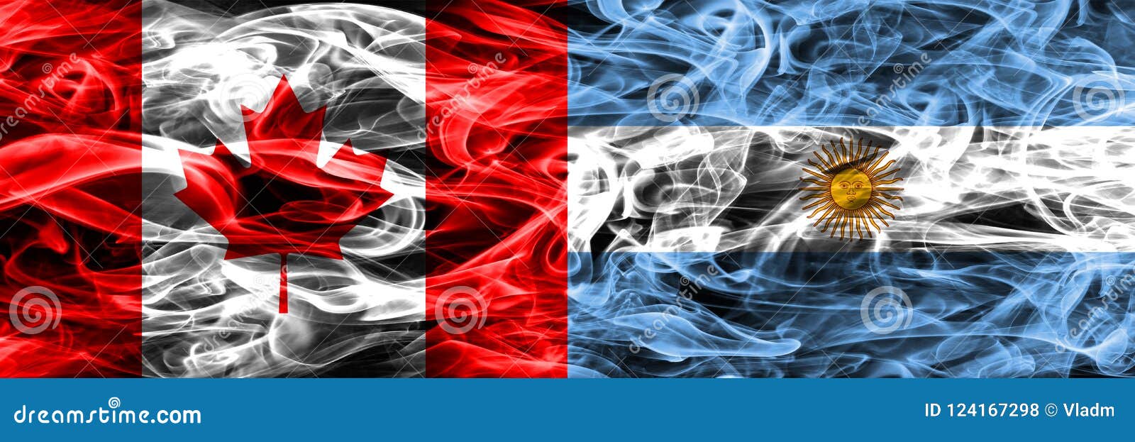 Canada Vs Argentina Smoke Flags Placed Side by Side. Canadian an Stock