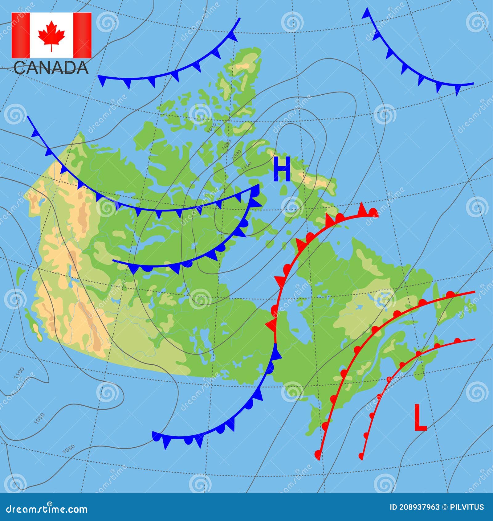 Canada. Weather Map of the Country. Meteorological Forecast Stock Vector -  Illustration of isobar, nature: 208937963