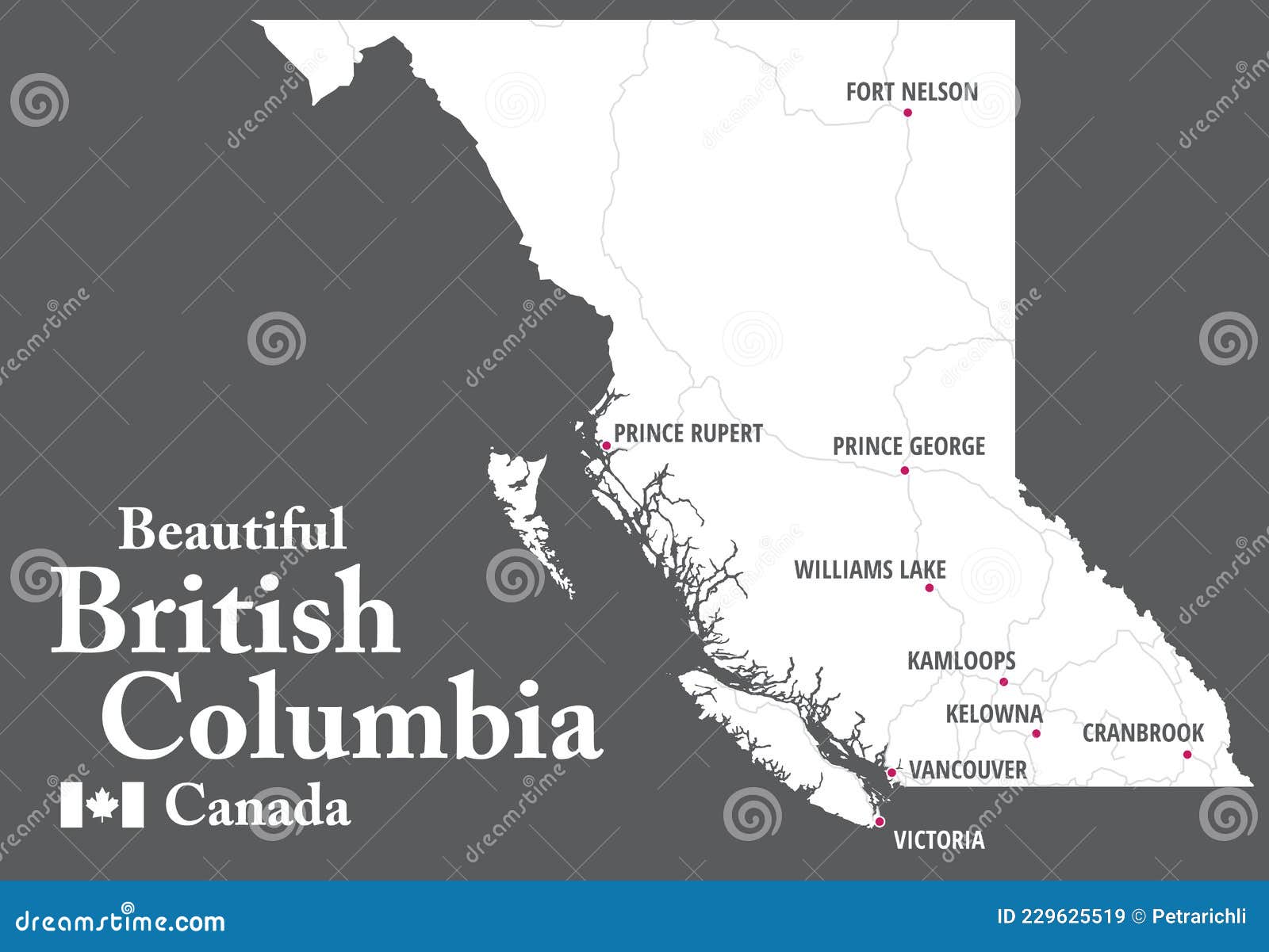 Beautiful British Columbia Map, Province Outline on Dark Background 
