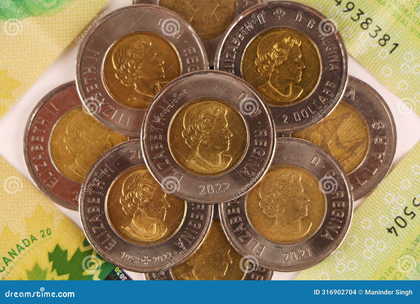 canadian dollar currency coins. circulating canadian dollar coins or currency in the market.